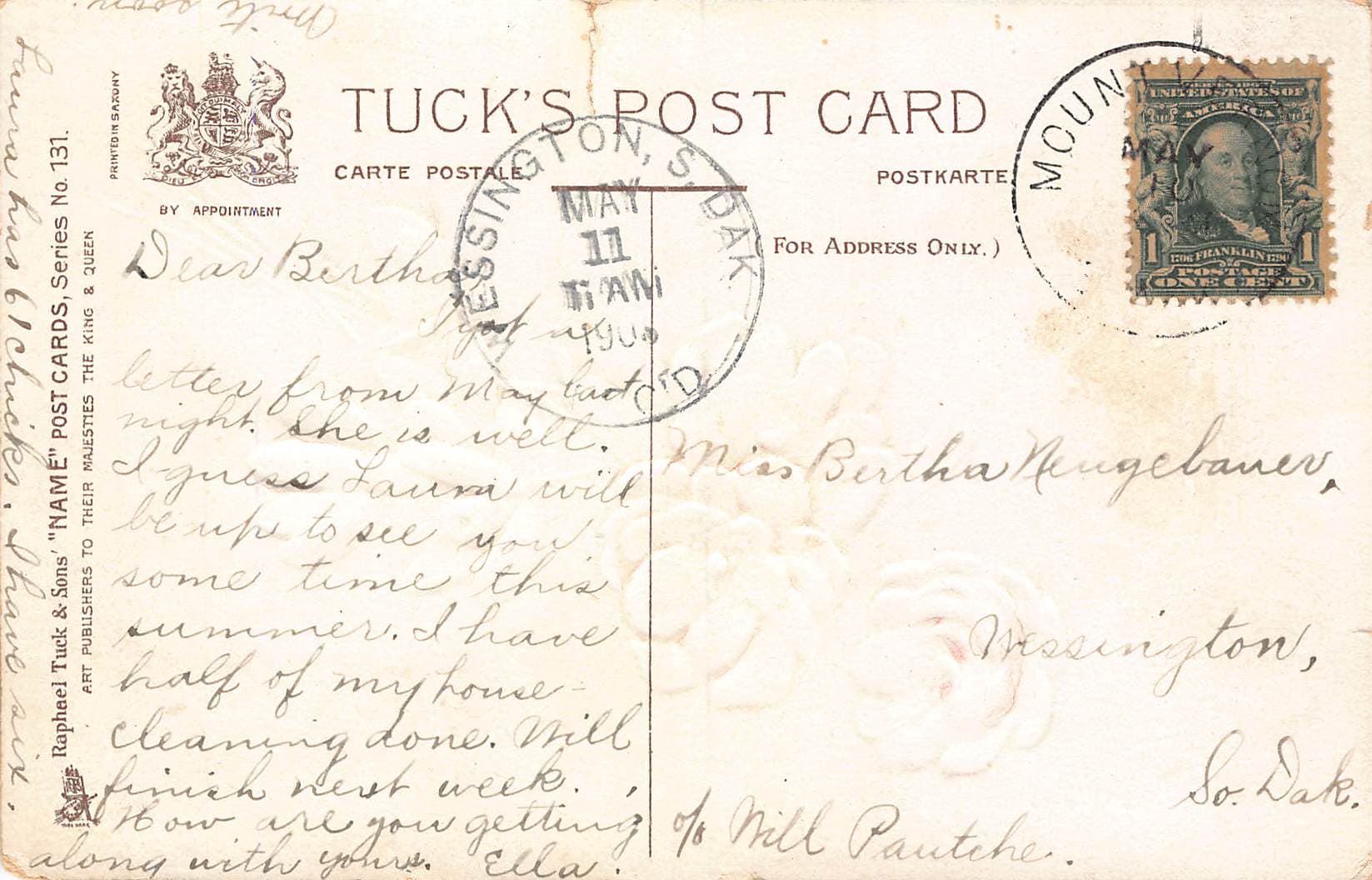 Tuck's Post Card, Divided Back, Good Luck Fan, 1910 - Back