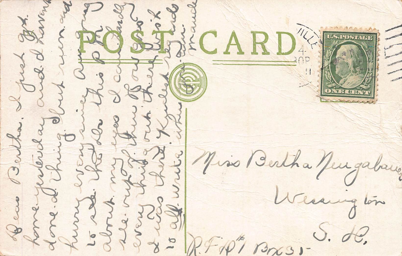 Easter Greetings Postcard, Divided Back, Flowers, 1911 Postmark - Back