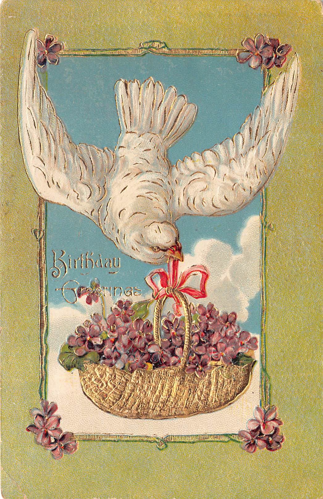 German Publisher, Embossed Birthday Greetings, Early 1900s, Postmarked 1910