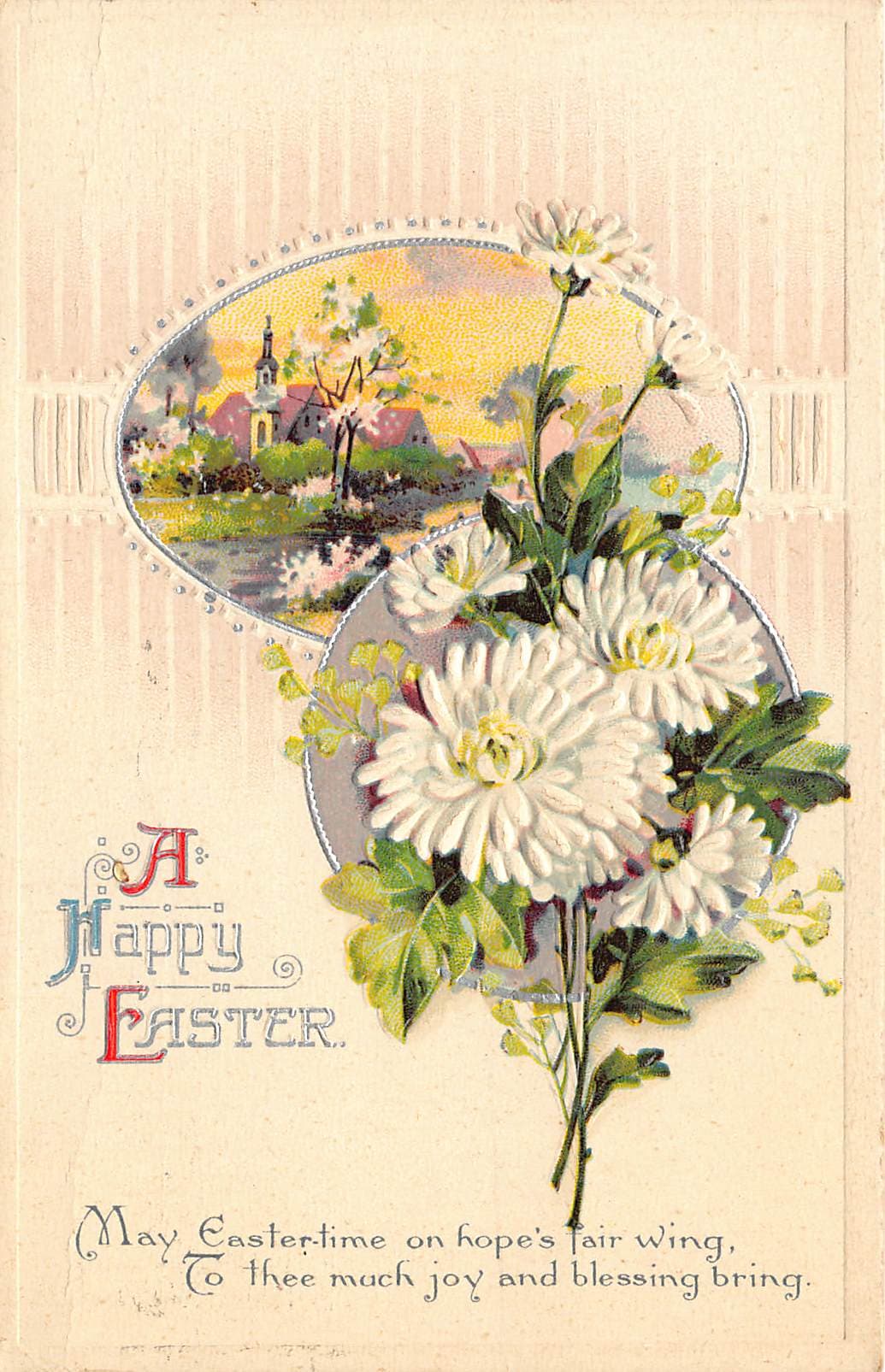 International Art Publishing Co. Easter Postcard, Church Scene, 1910s
