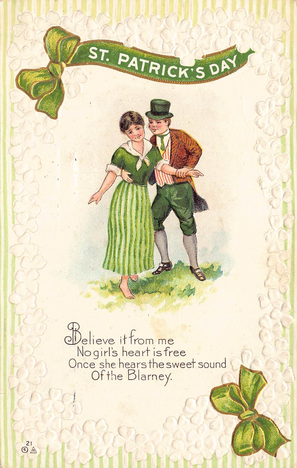 EASB, Embossed St. Patrick's Day Postcard, Early 1900s, Postmarked 1913