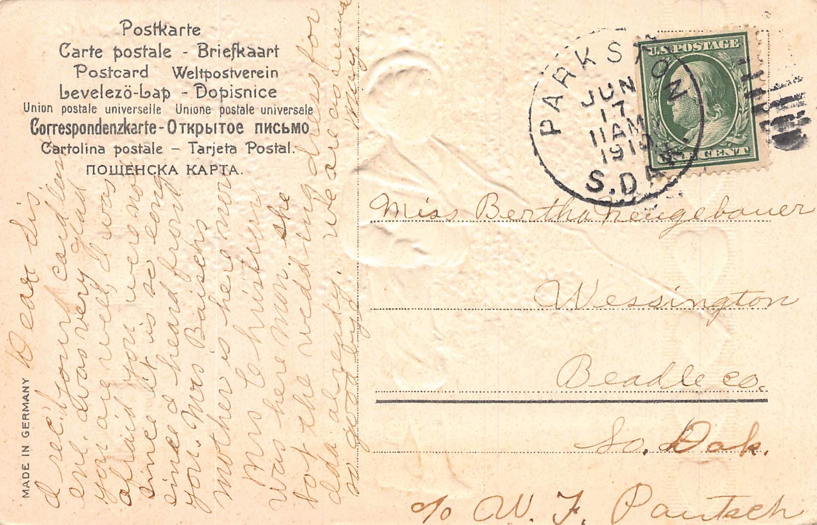 German Publisher, Divided Back, Good Luck Sailor Boy, 1910 Postmark - Back