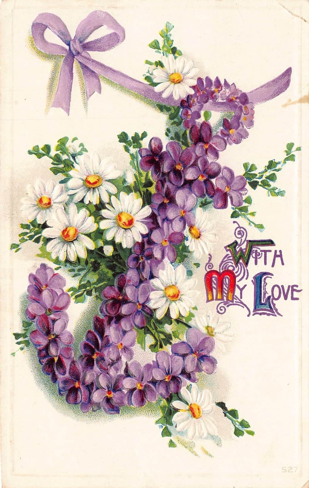 Embossed Floral Postcard, 'With My Love', Early 1900s