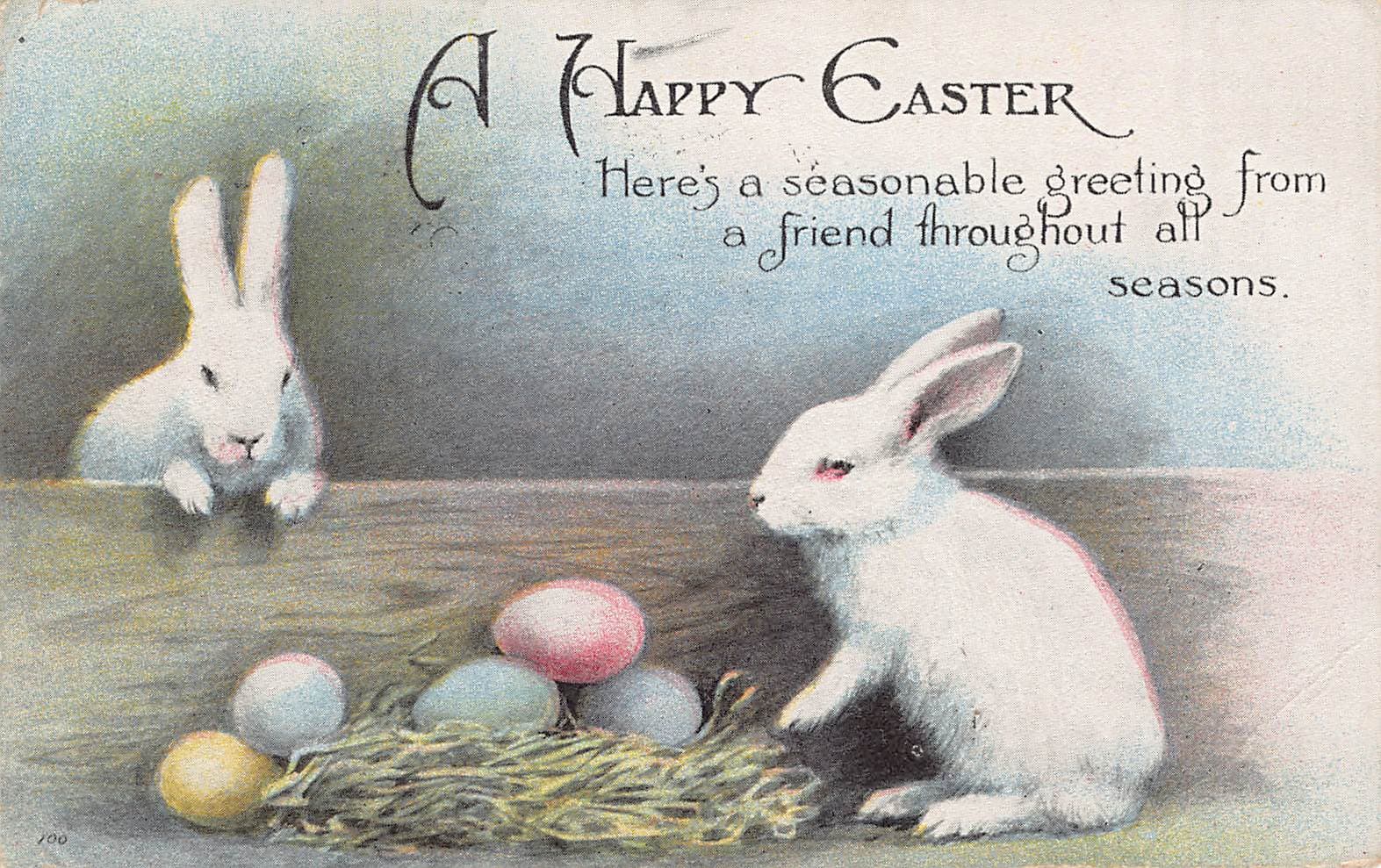 A Happy Easter, Divided Back Postcard, Bunnies and Eggs, 1917 Postmark