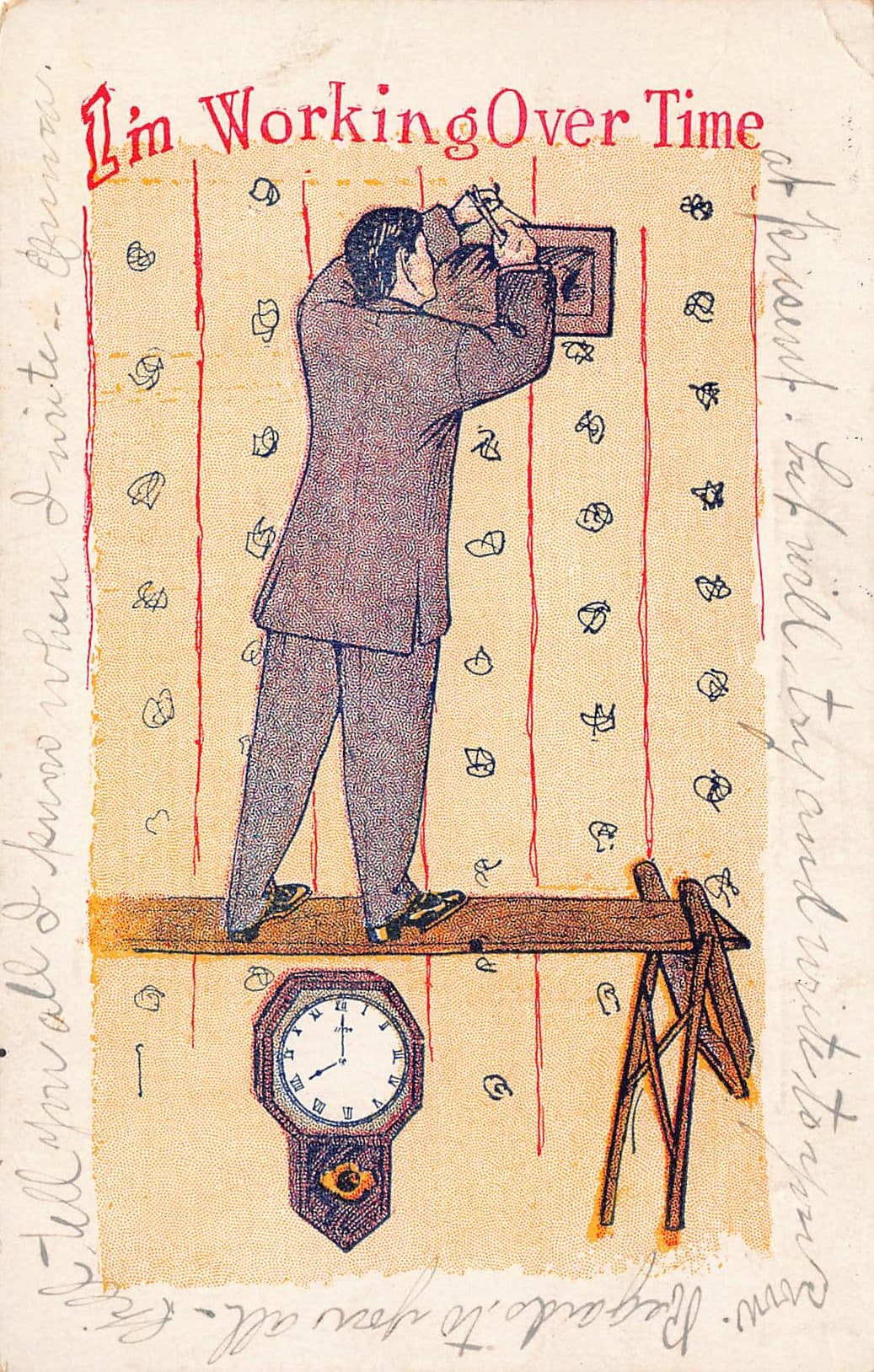A.T.F. Co. Comic Postcard, 'I'm Working Over Time', 1910 Postmark