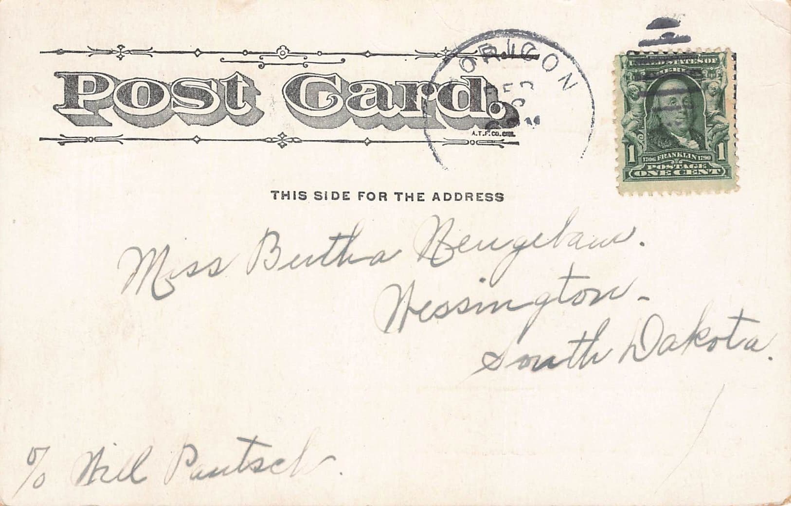 A.T.F. Co. Comic Postcard, 'I'm Working Over Time', 1910 Postmark - Back