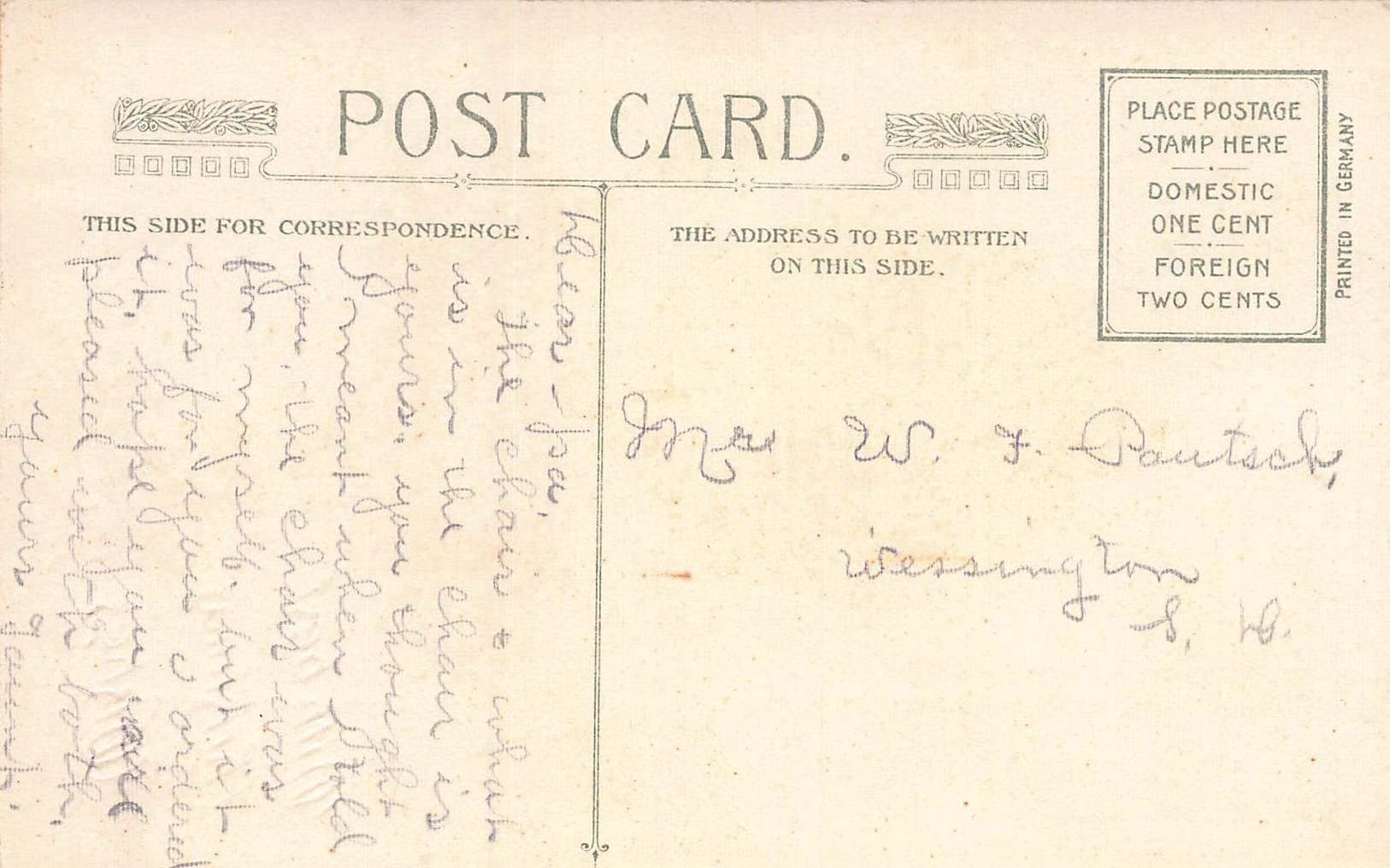 Printed in Germany, Divided Back Christmas Holly, Early 1900s - Back