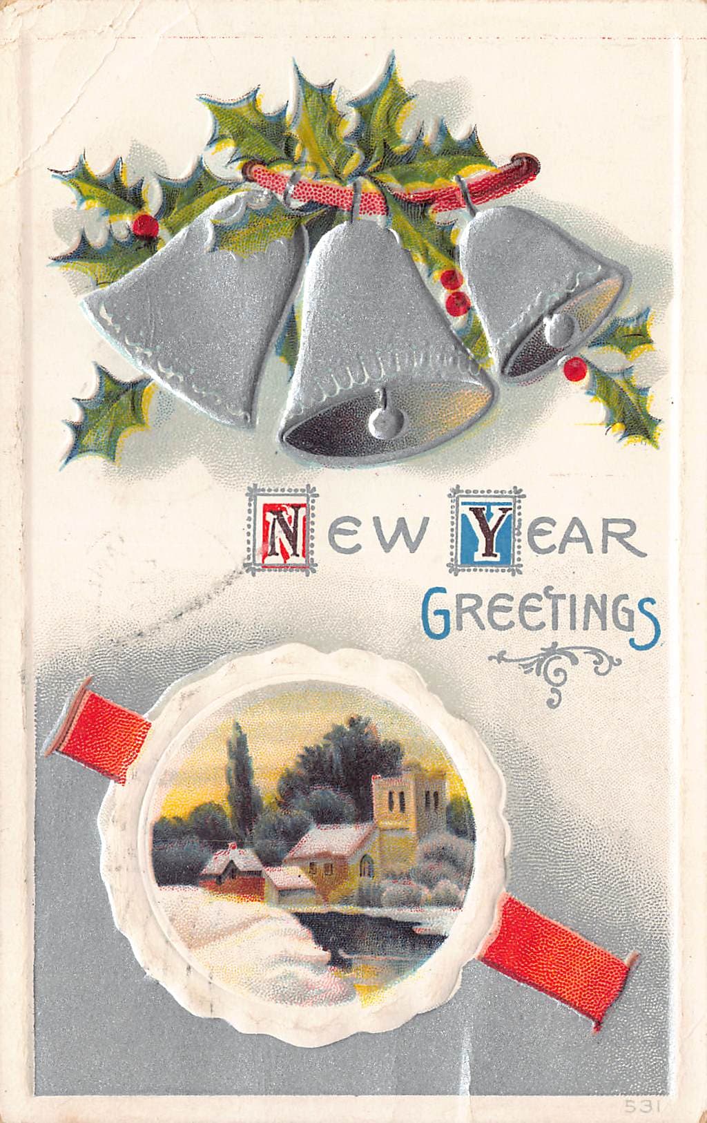 New Year Greetings, Divided Back, Janesville WI, 1914