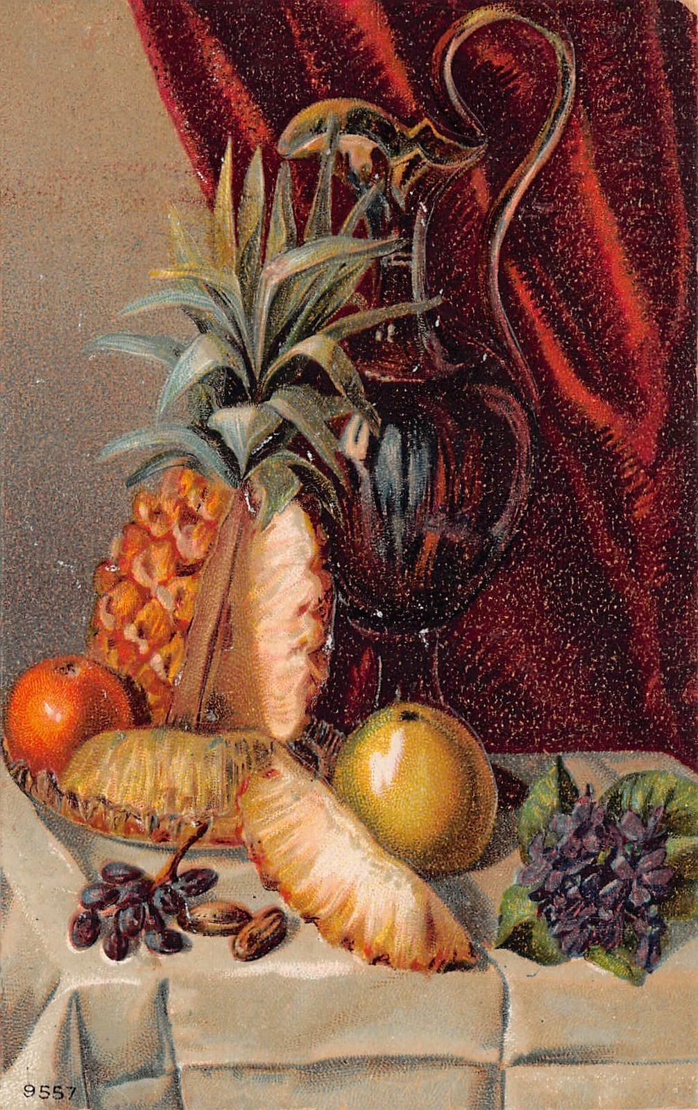 Linen Postcard, Still Life with Fruit, 1911 Postmark, South Dakota