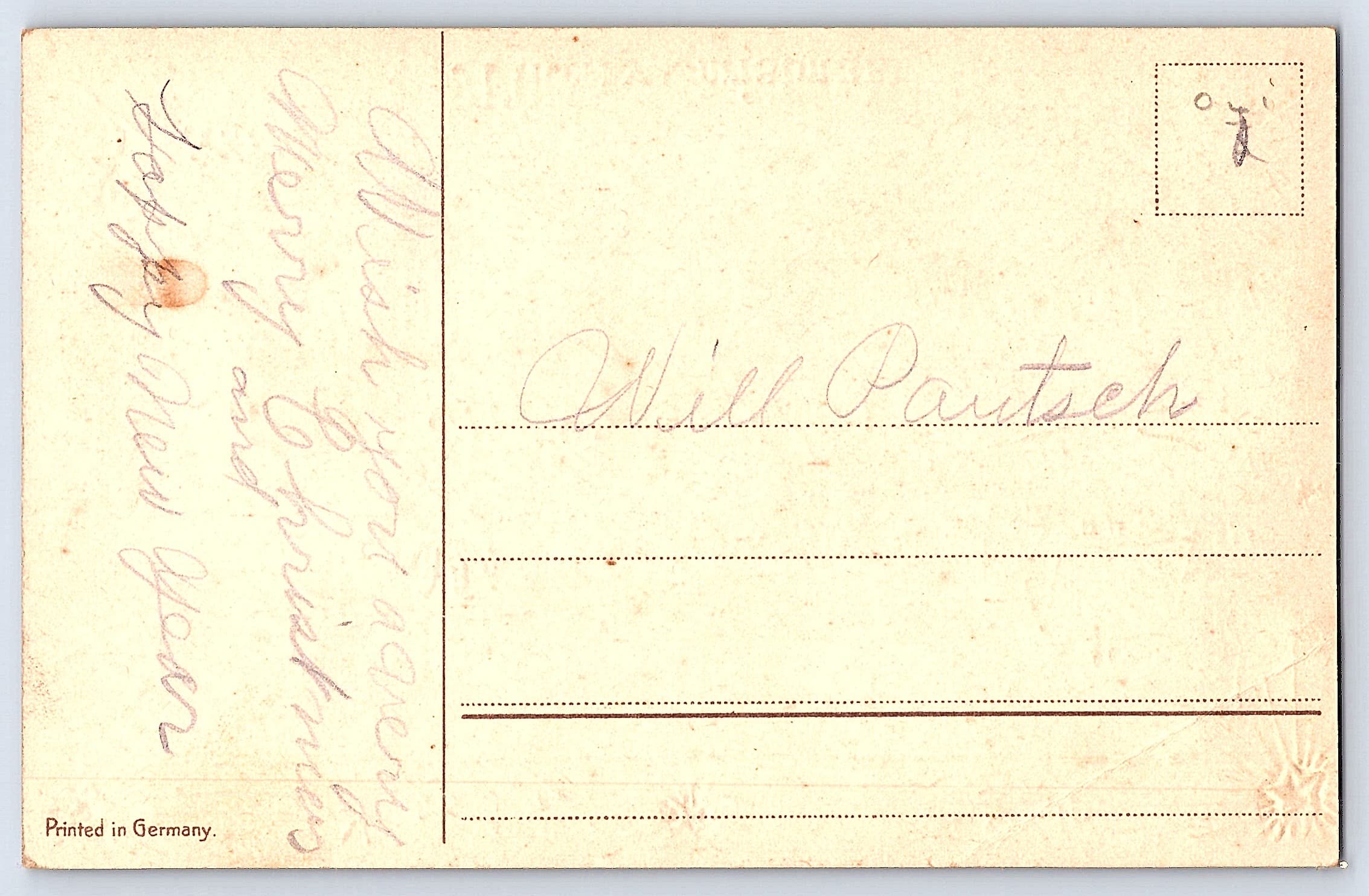 German Publisher, Divided Back, Christmas Scene with Deer, 1900s - Back