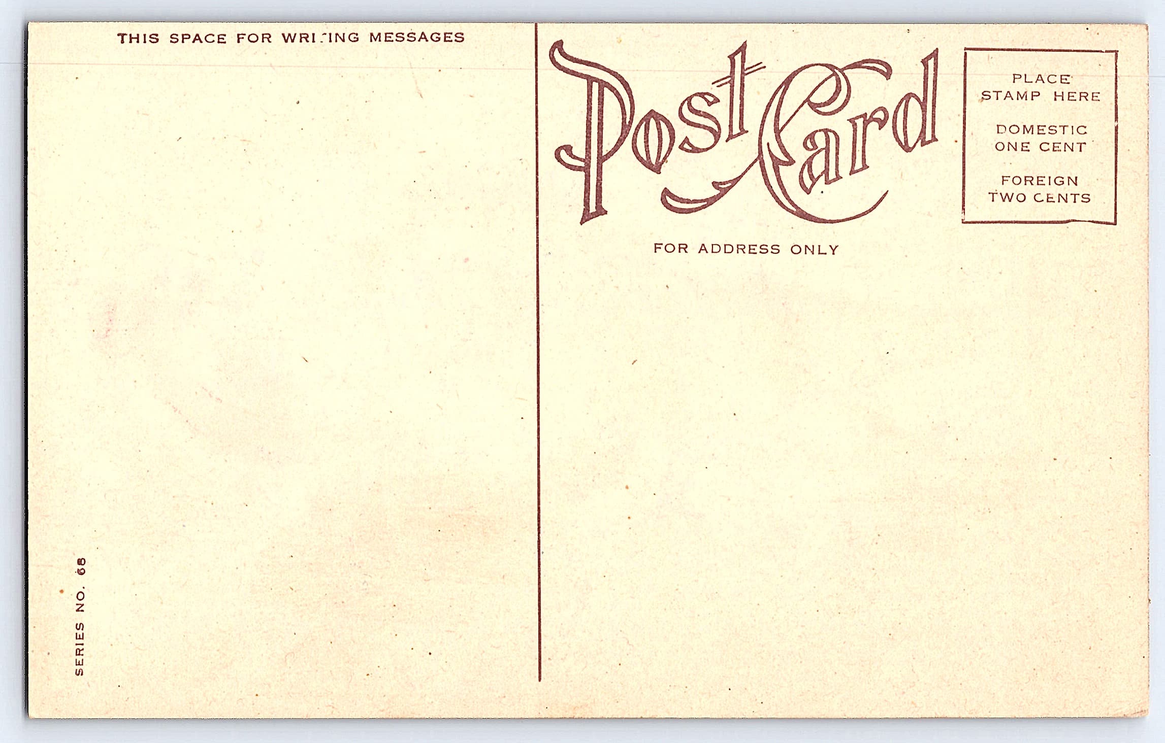 Series No. 68, Divided Back Postcard, Red Rose Illustration, Early 1900s - Back