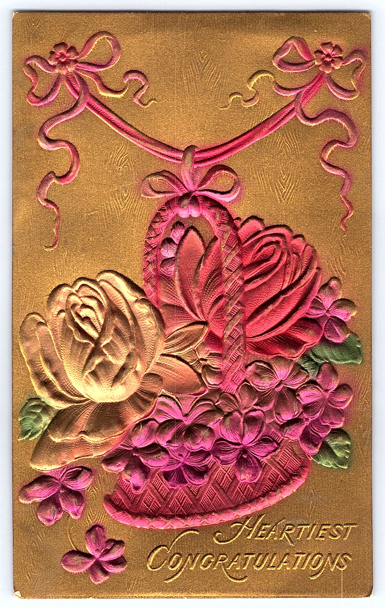 Heartiest Congratulations Embossed Postcard, Early 1900s