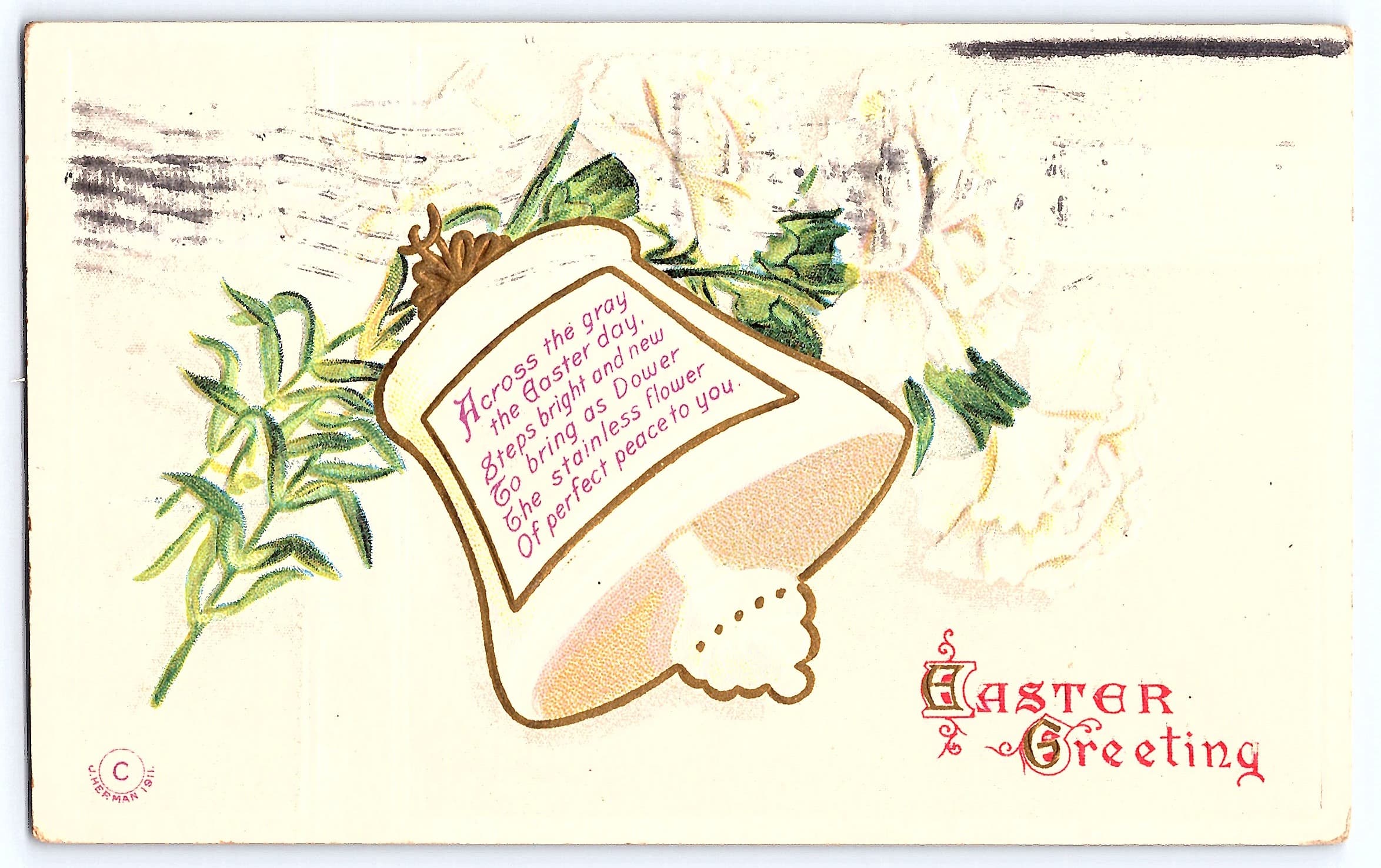 C. T. Herman 1911 Easter Greeting Postcard, Wessington, SD, 1910s