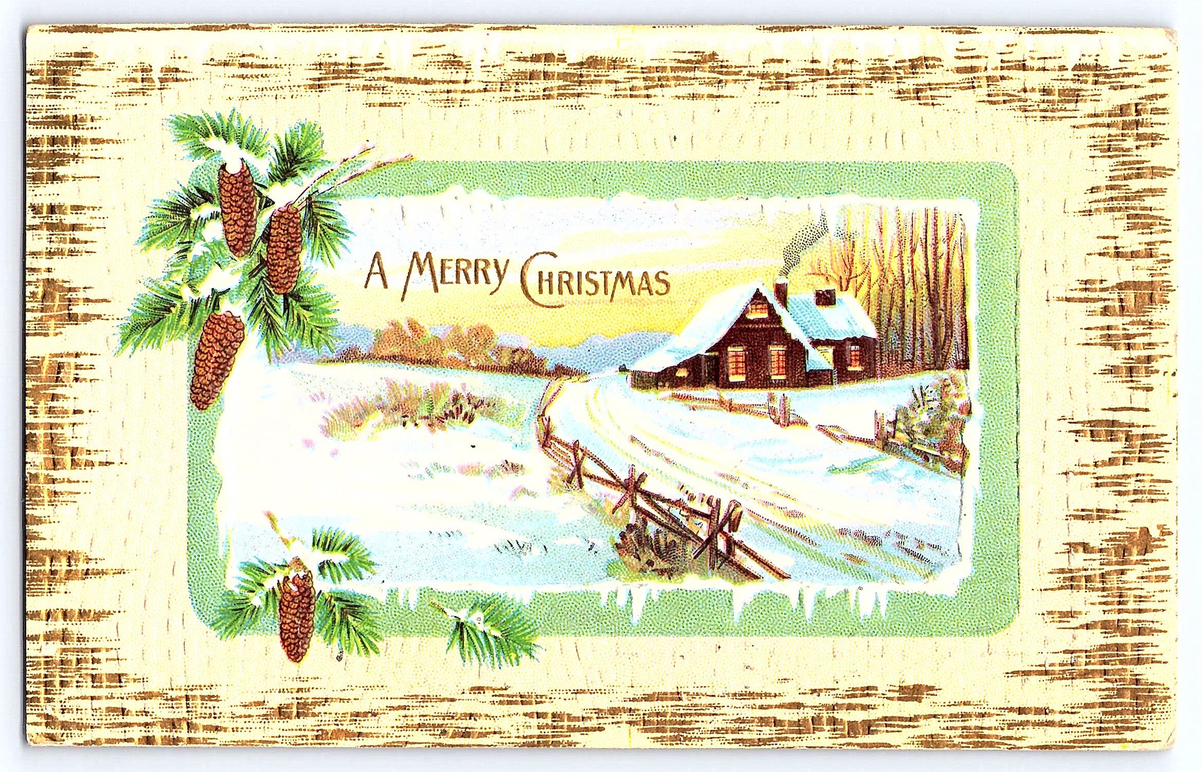 Janesville WI 1911 Linen Postcard, Merry Christmas Scene, Series 15