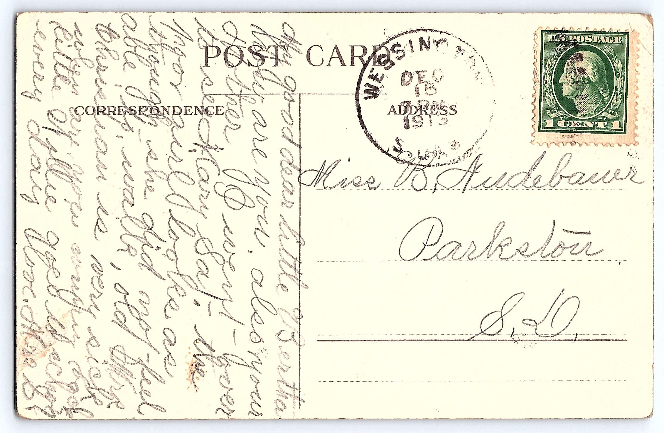 M9 Publisher, Divided Back Postcard, Ship and Children, 1913 Postmark - Back