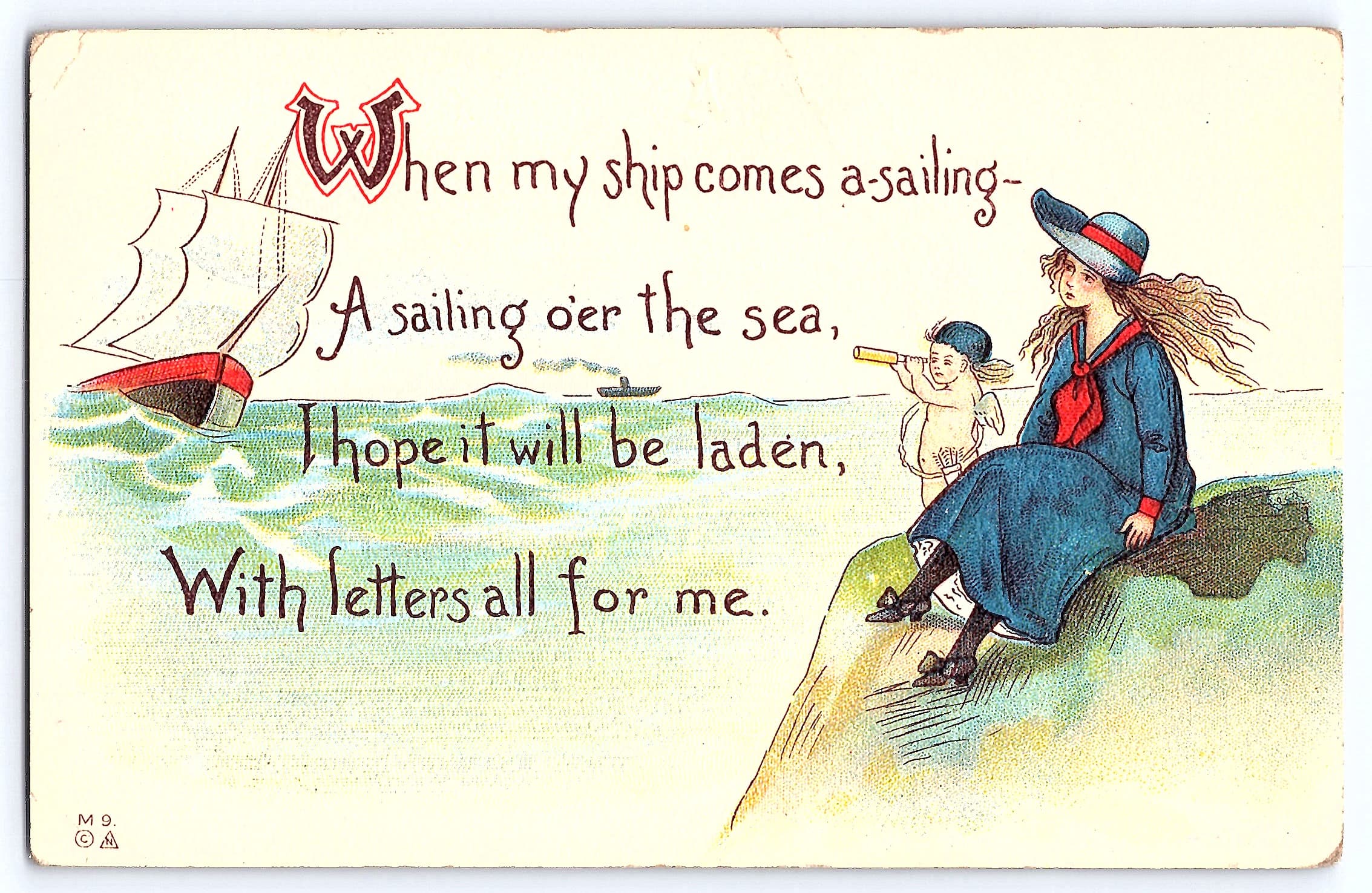 M9 Publisher, Divided Back Postcard, Ship and Children, 1913 Postmark