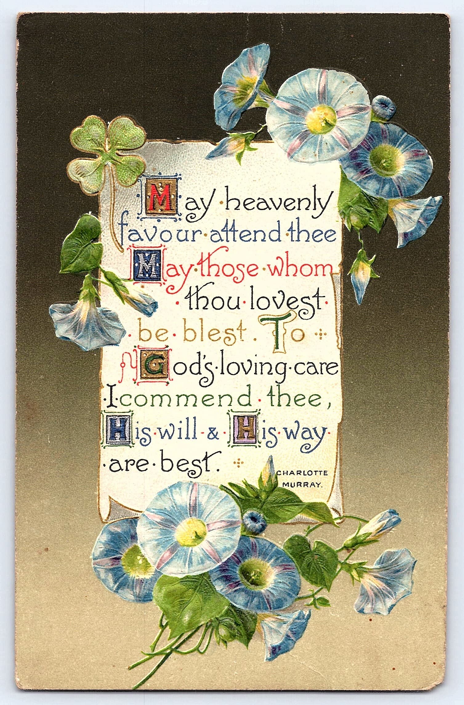 Charlotte Murray, Divided Back Postcard, Floral Blessing, Early 1900s