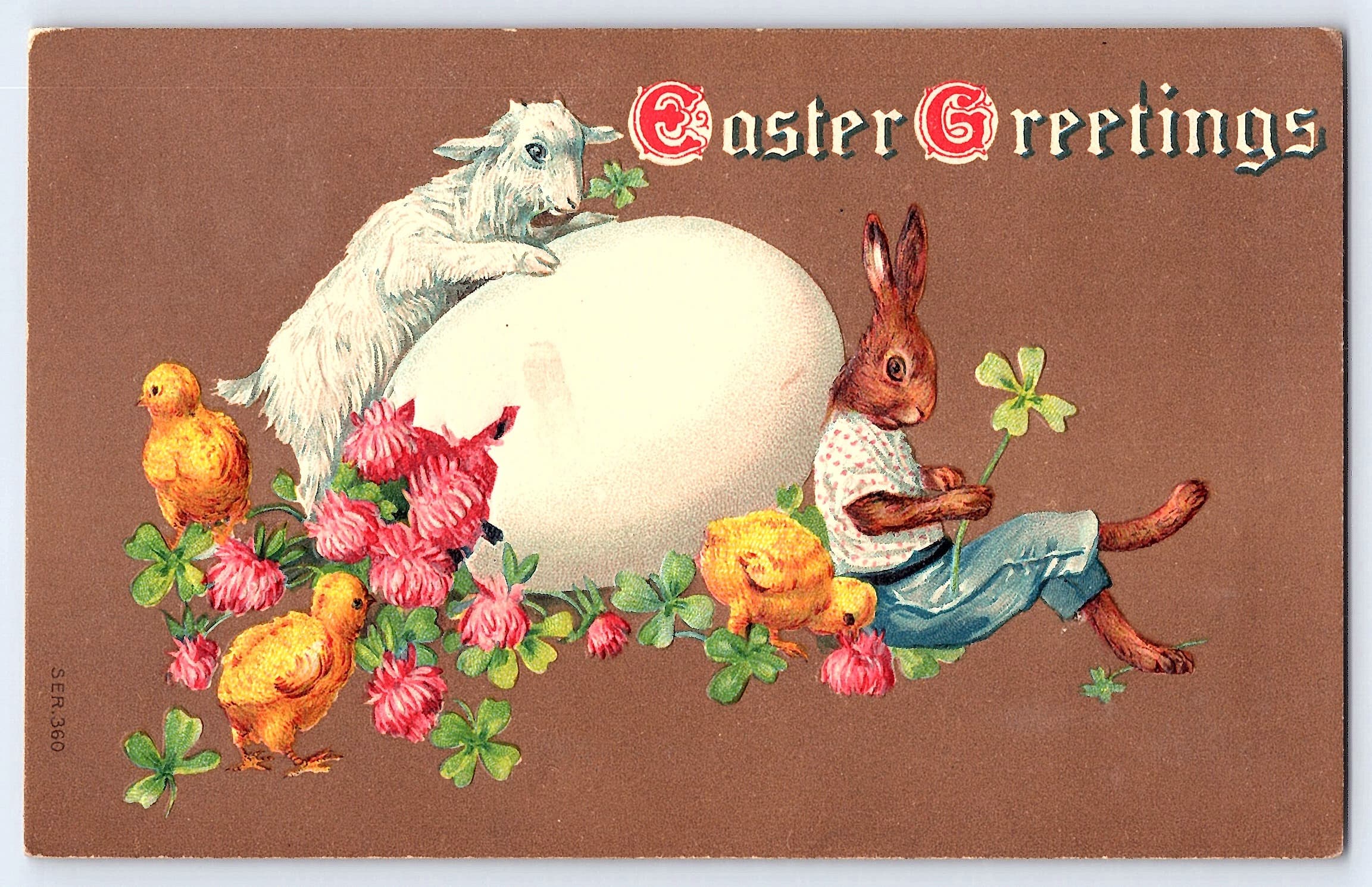 German Easter Greetings Postcard, Embossed, Early 1900s