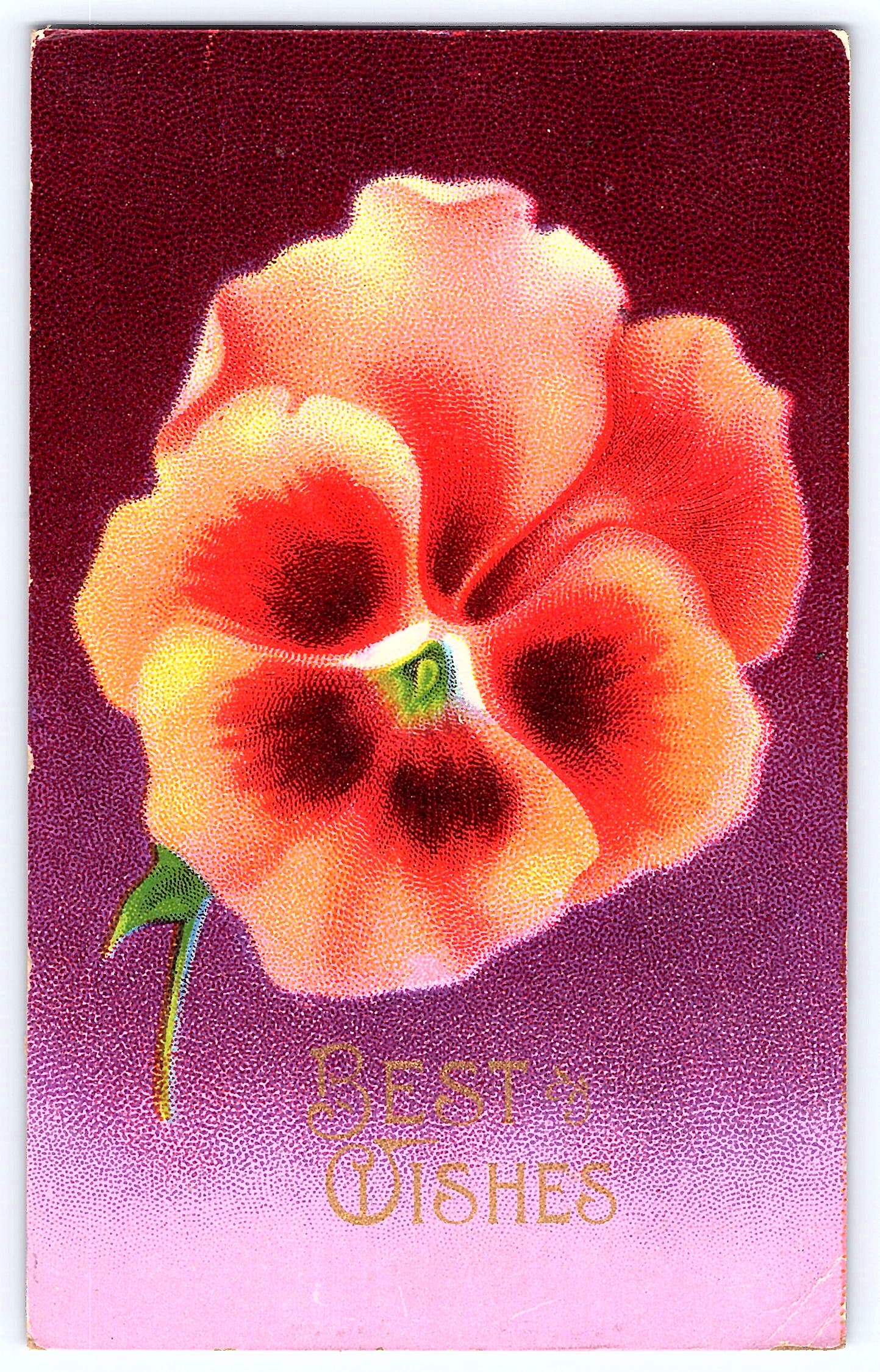 Best Wishes Floral Linen Postcard, Kansas, 1915 Postmark
