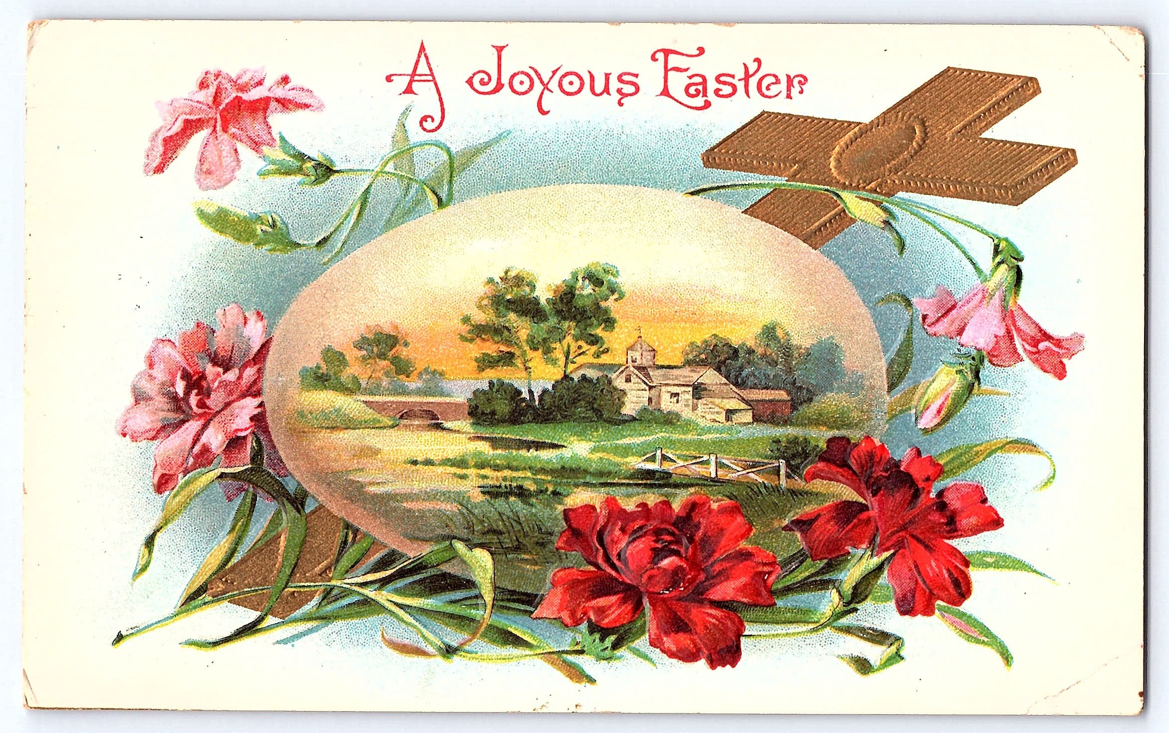 A Joyous Easter, Divided Back Postcard, Rural Scene, 1914 Postmark