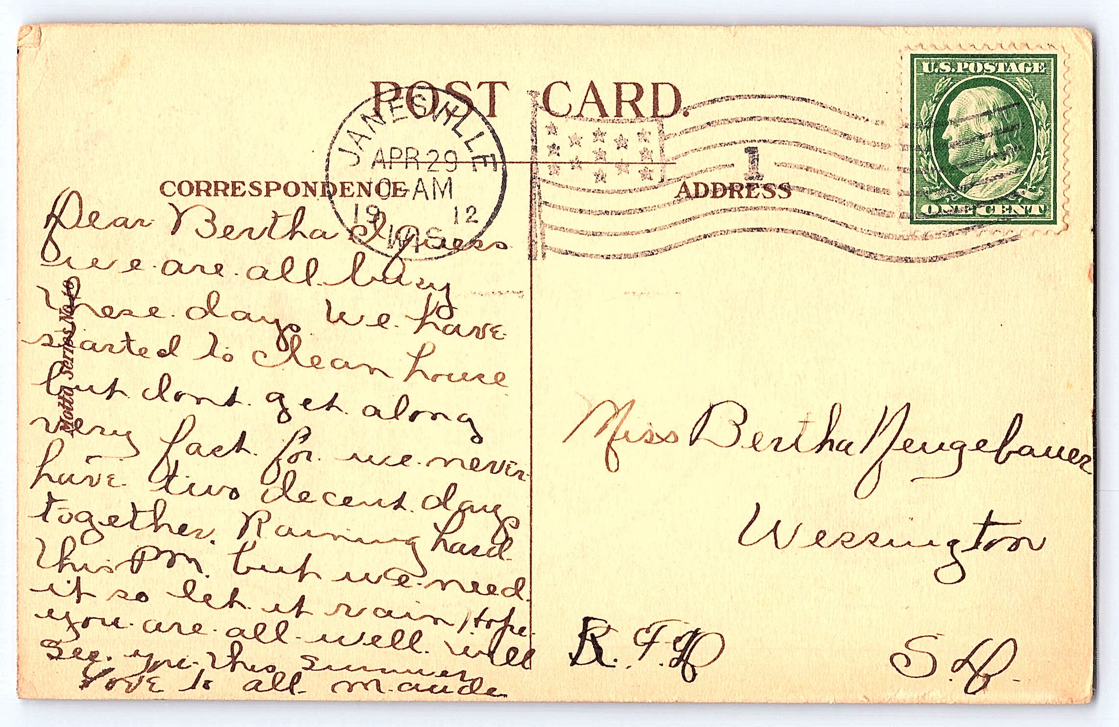 Smile Often Poem Postcard, Divided Back, Janesville WI, 1912 - Back