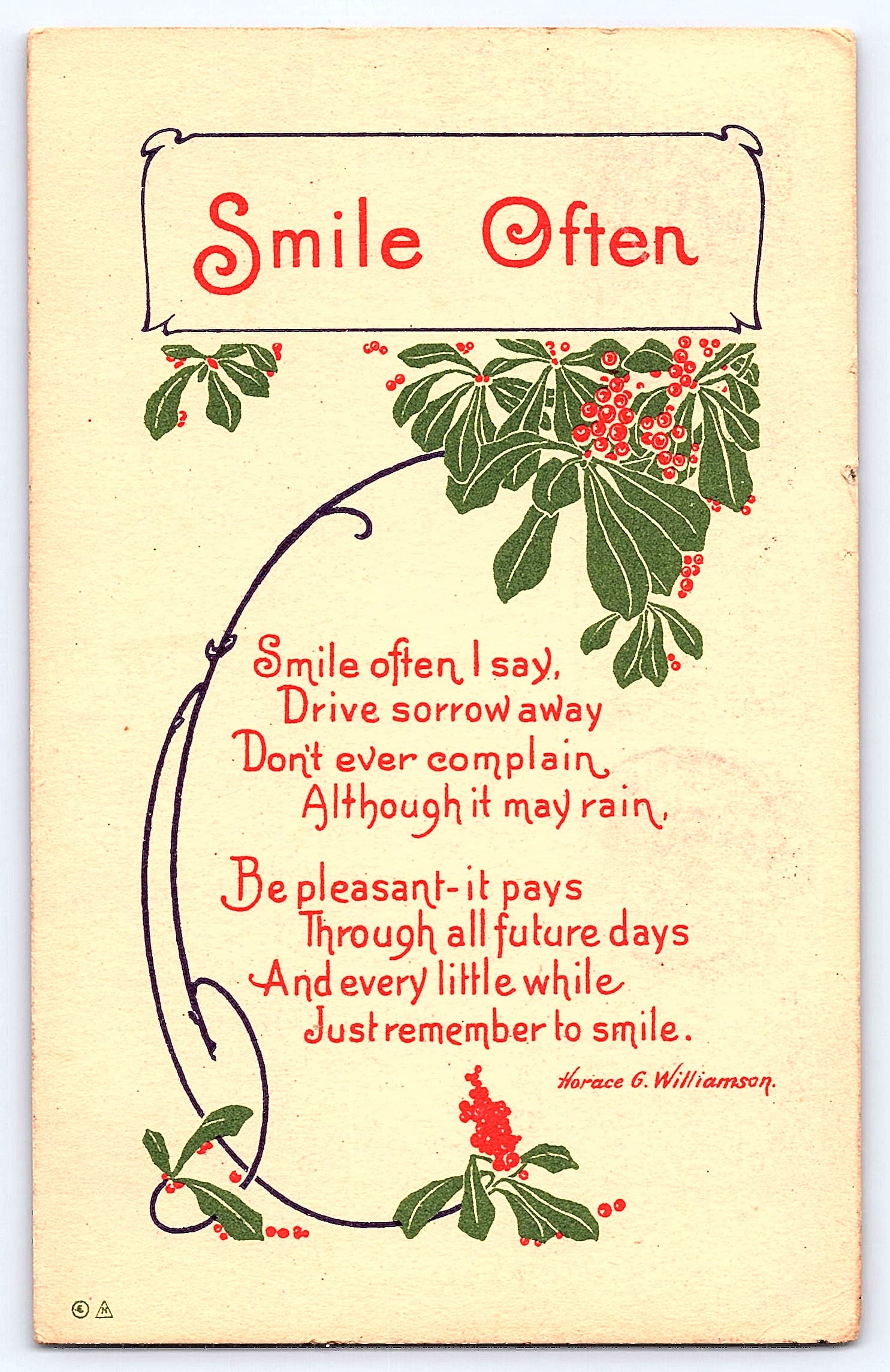 Smile Often Poem Postcard, Divided Back, Janesville WI, 1912