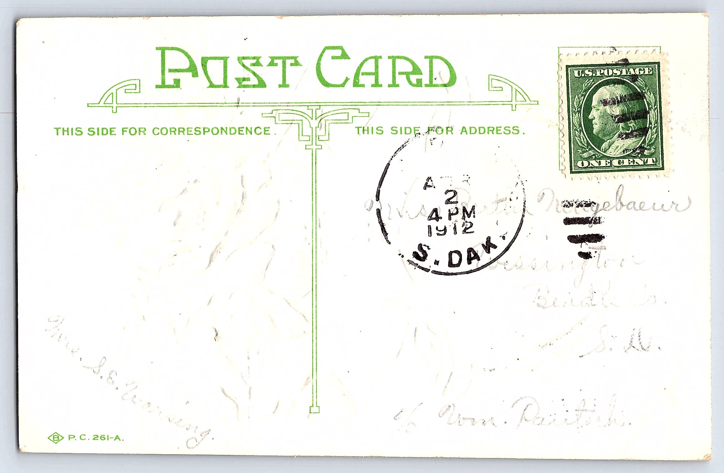 Embossed Easter Postcard, Divided Back, South Dakota, 1912 - Back