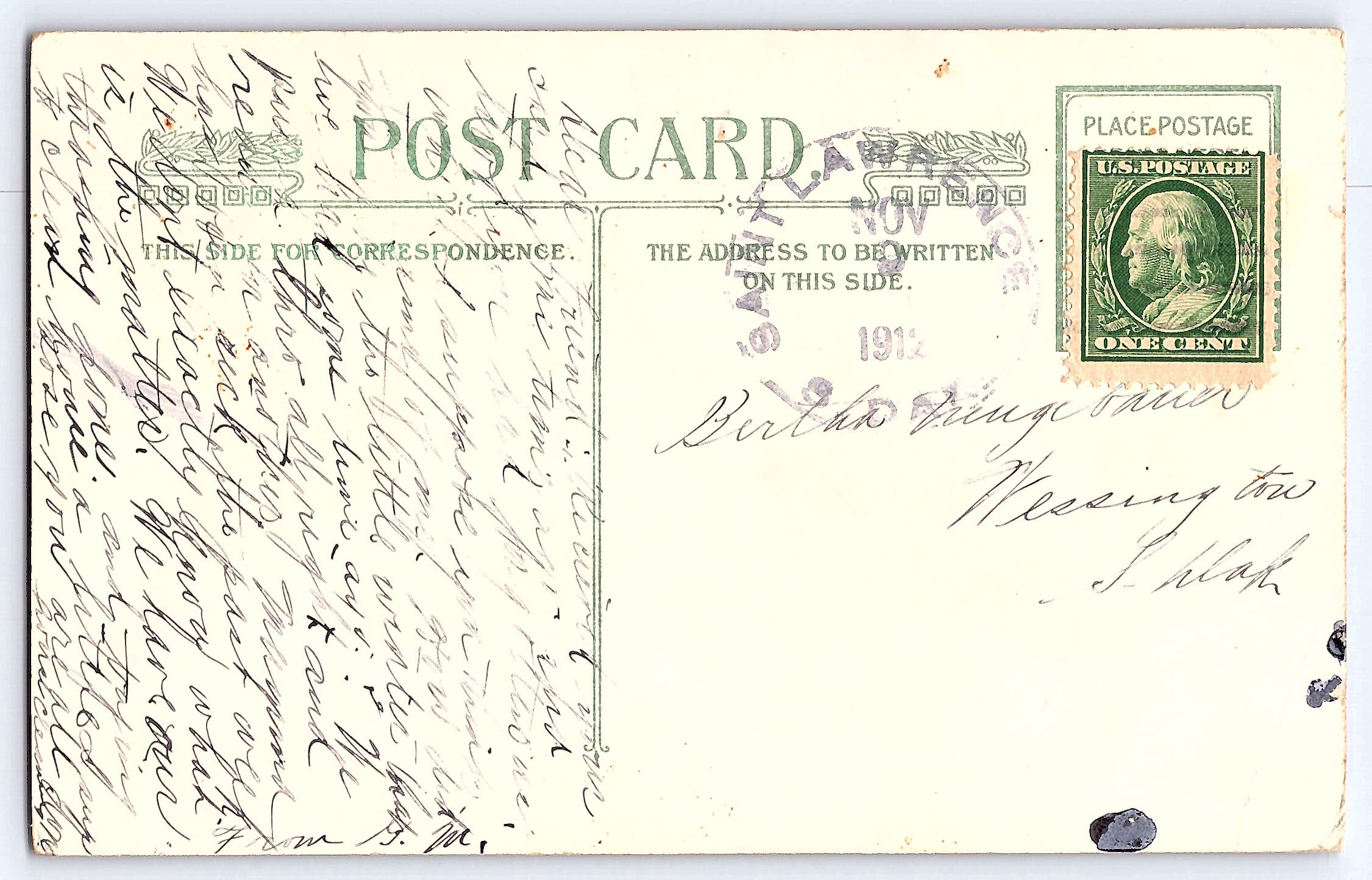 Hearty Congratulations, Divided Back Postcard, Birds and Landscape, 1912 - Back