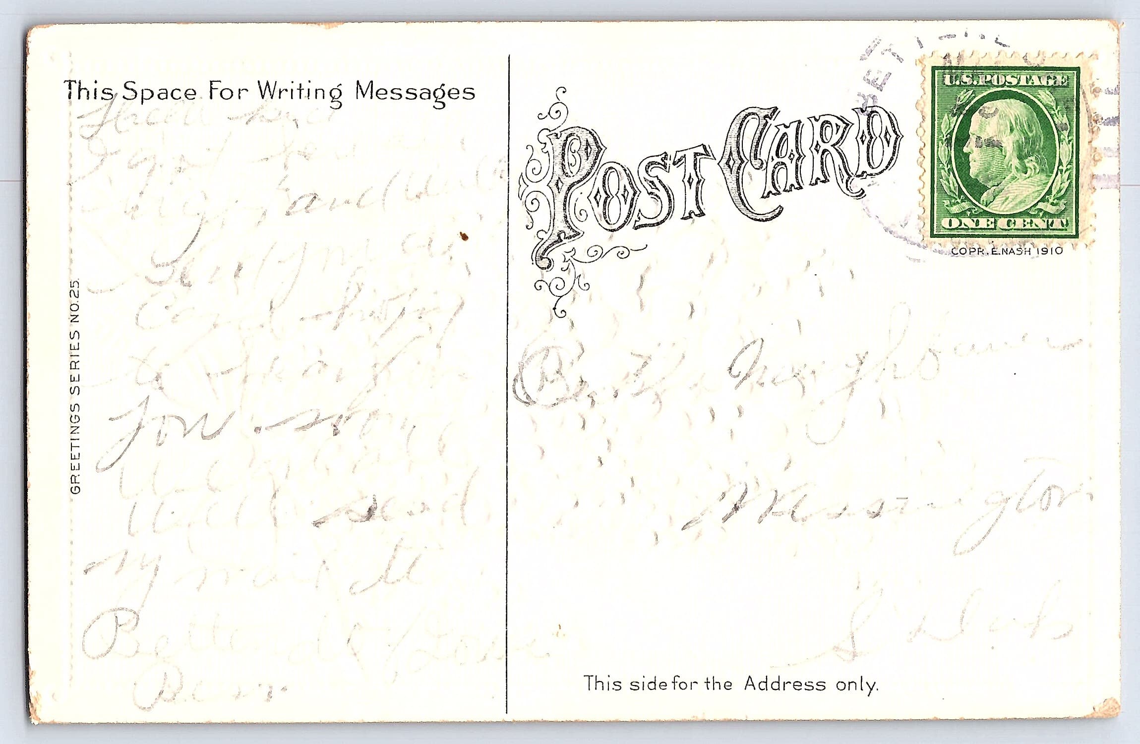 E. Nash 1910 Divided Back Postcard, Floral Bell, Auld Lang Syne - Back