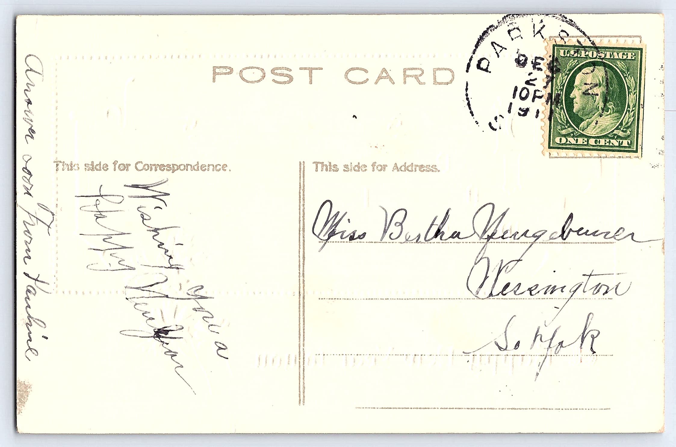 P. Sander New Year Postcard, Divided Back, 1911, Parkersburg WV - Back