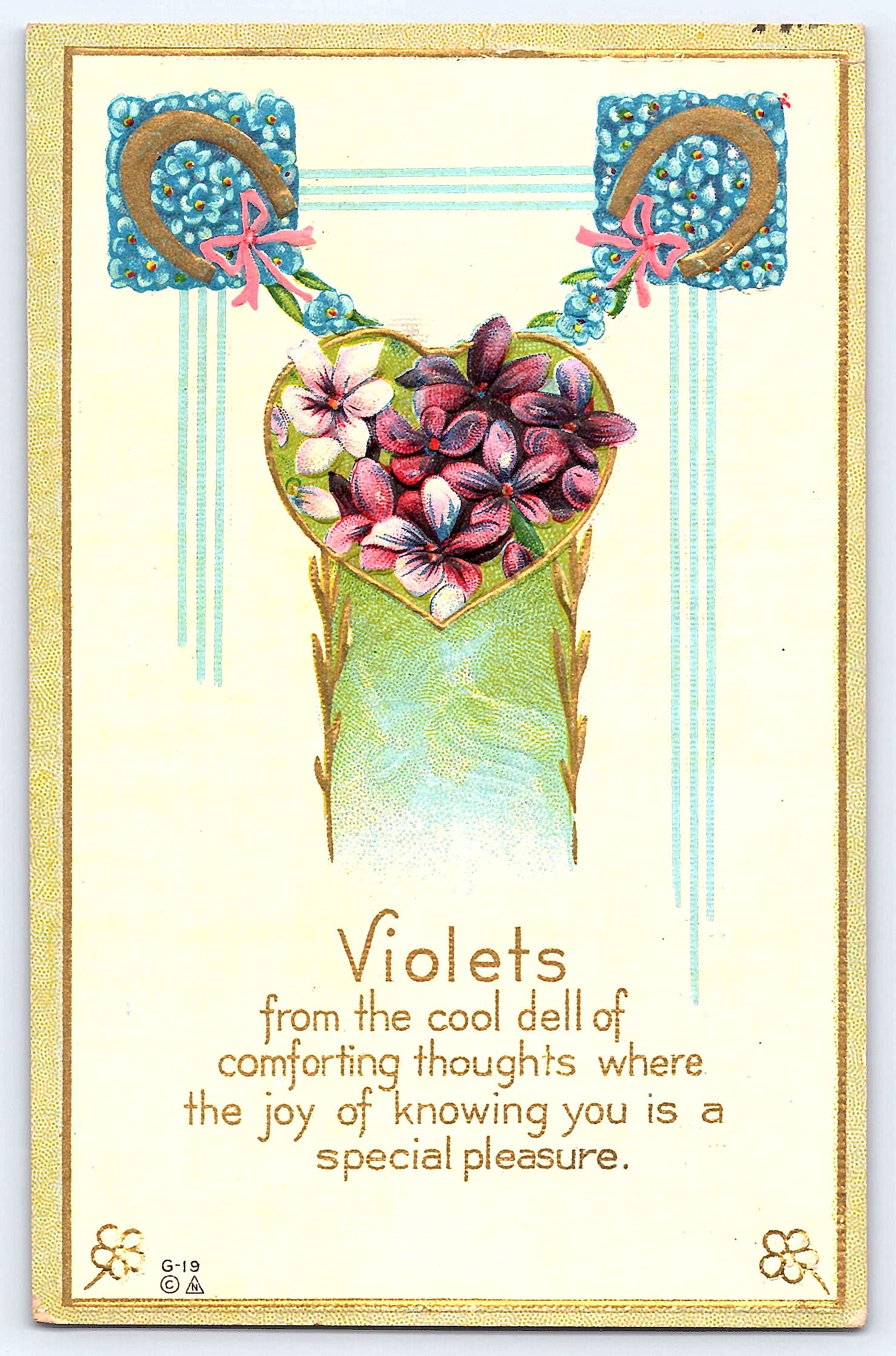 E. Nash Divided Back Postcard, Violets Design, Early 1900s, Postmarked 1910