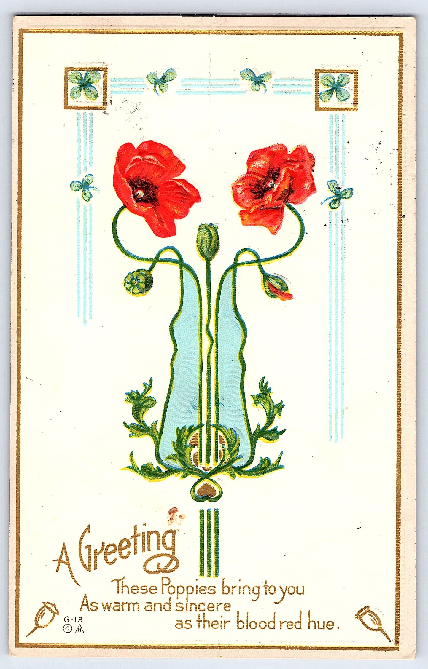 G. Nash, Divided Back Postcard, Poppies Greeting, 1910 Postmark - Front