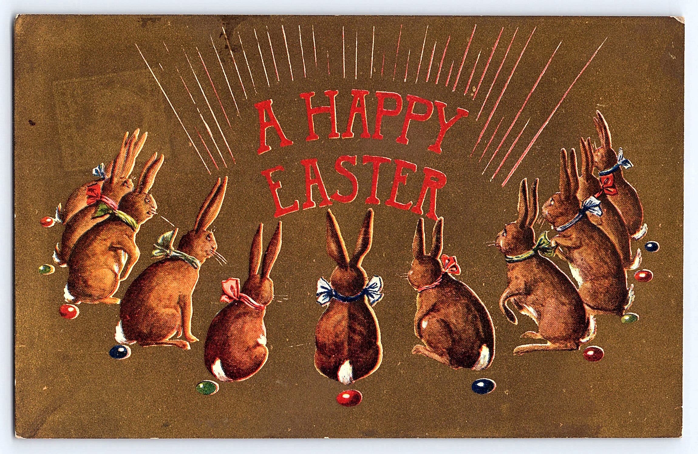 Vintage Easter Postcard, Divided Back, Bunnies, Early 1900s