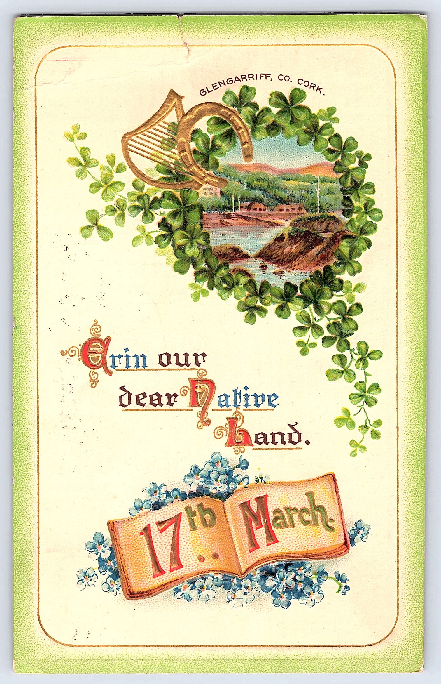 Glengarriff, Co. Cork, Divided Back Postcard, St. Patrick's Day, 1912