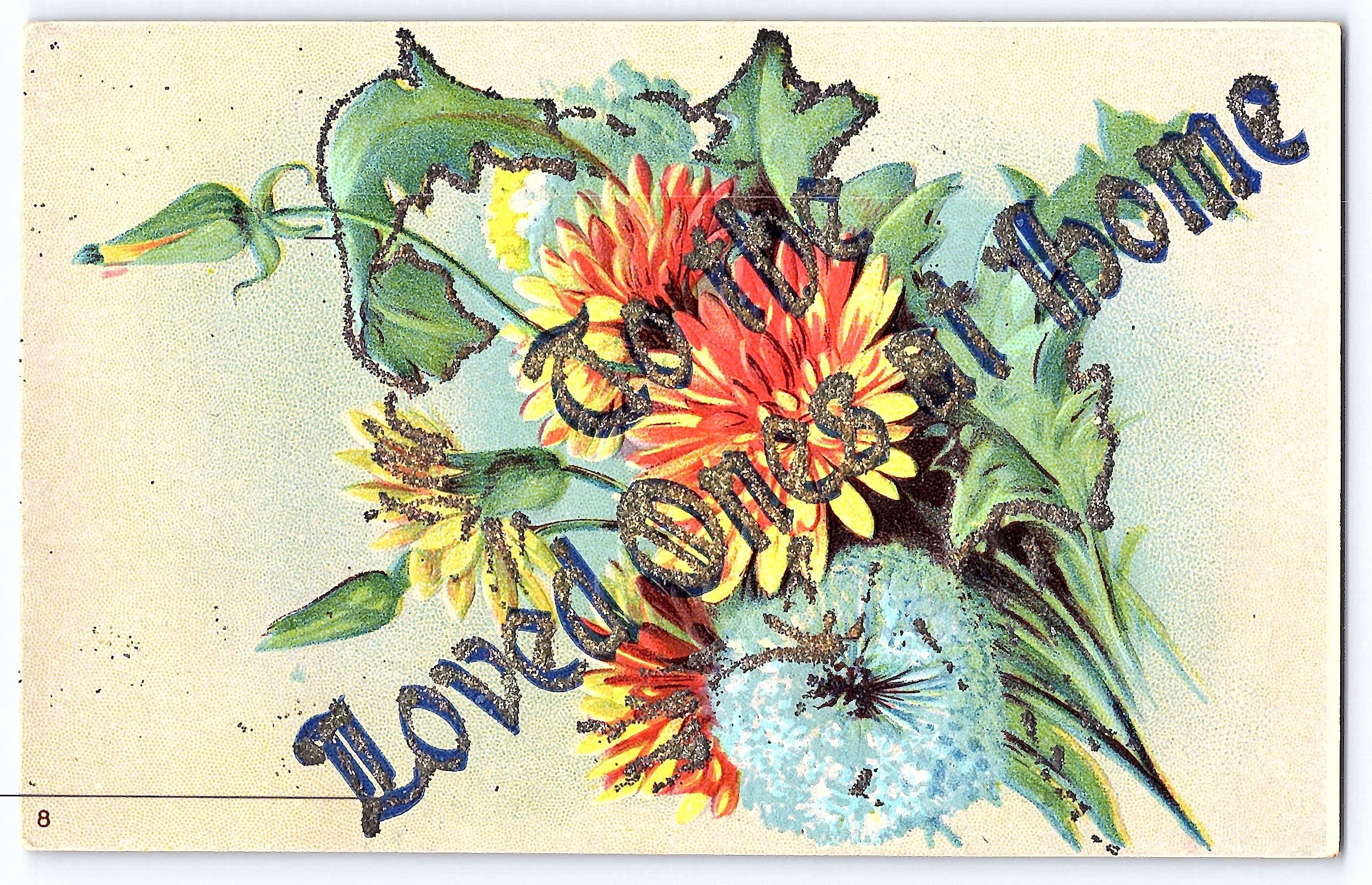 Floral Embossed Linen Postcard, 'To the Loved Ones at Home', 1930s