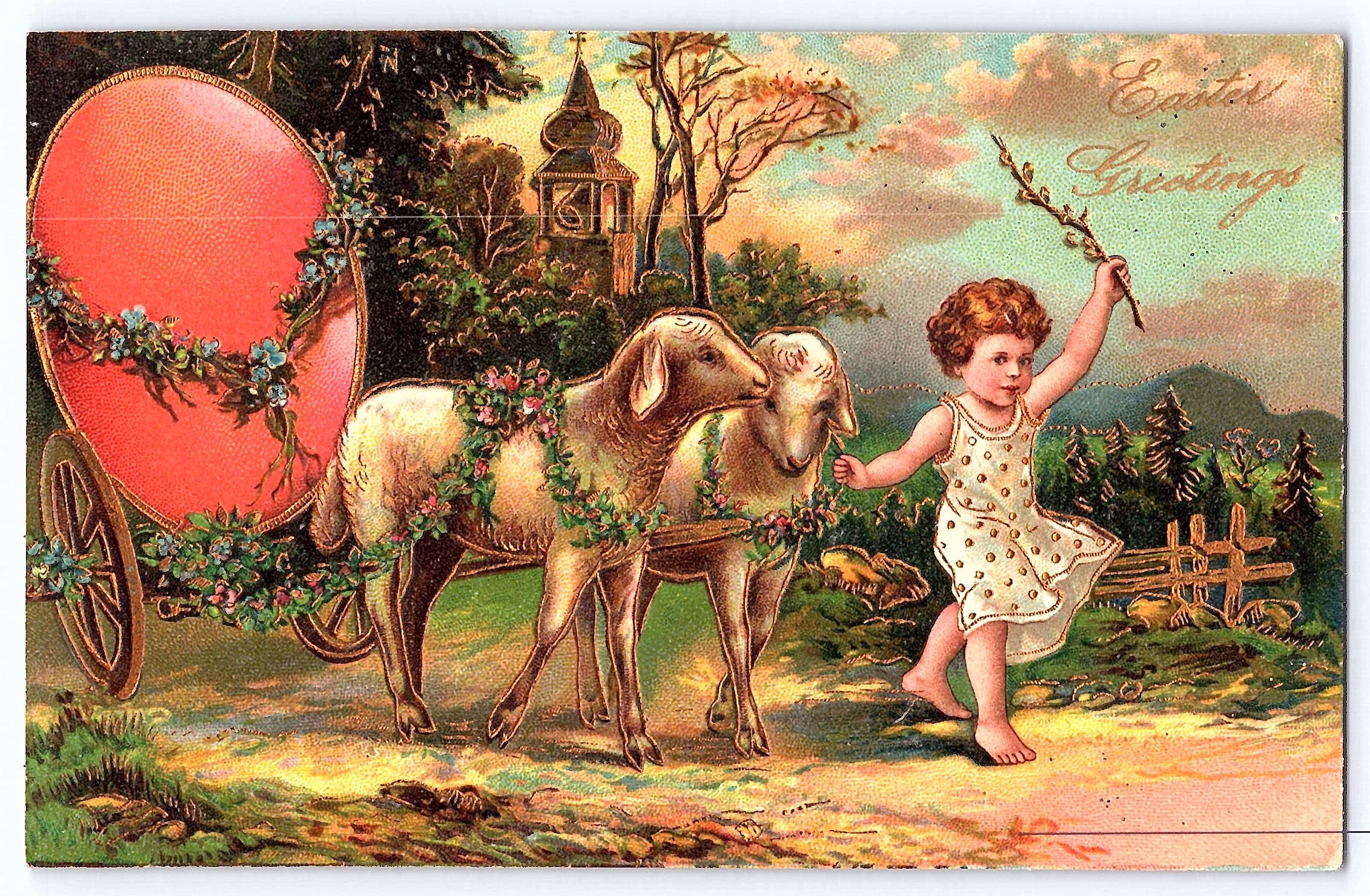 P.F. Easter Greetings Postcard, Germany, Divided Back, Early 1900s