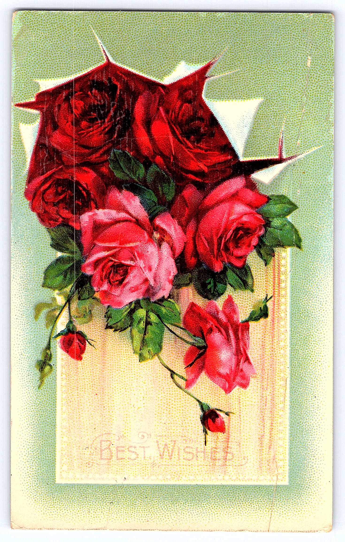 Printed in Germany, Divided Back, Roses Best Wishes, 1913 Postmark