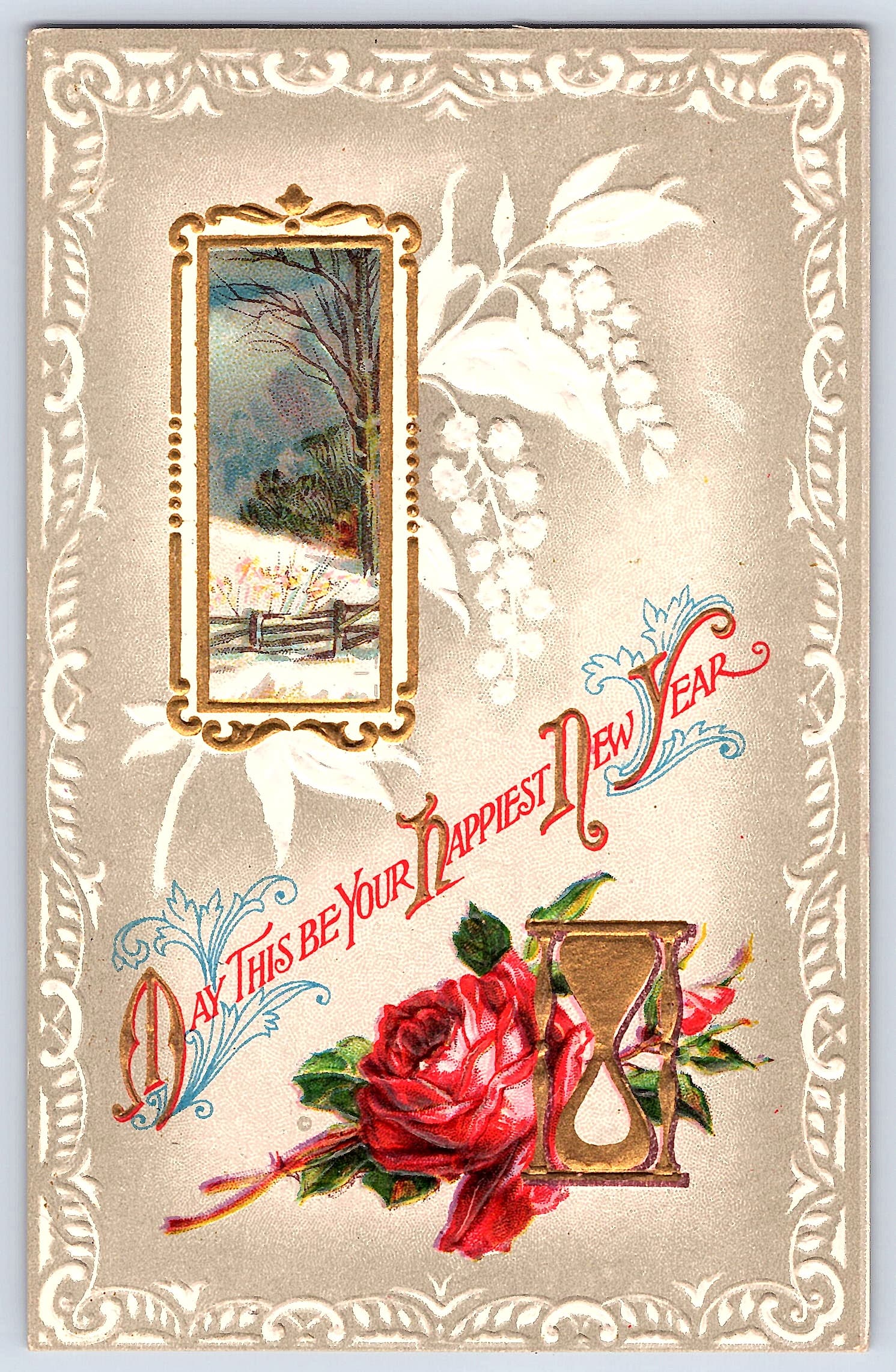 Tuck's New Year Postcard, Divided Back, Winter Scene, 1913 Postmark