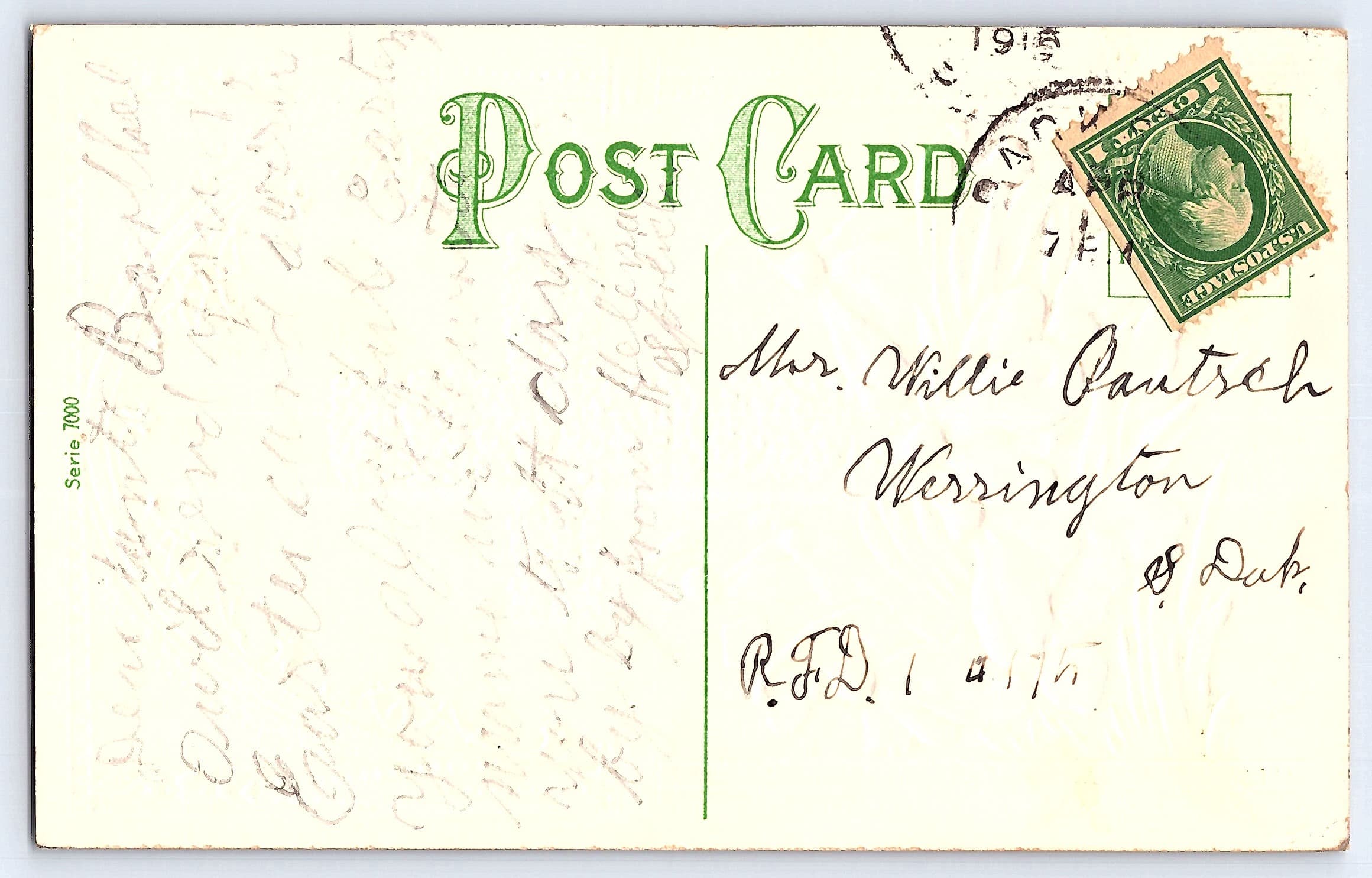 Easter Cross and Flowers, Divided Back Postcard, 1915 Postmark - Back