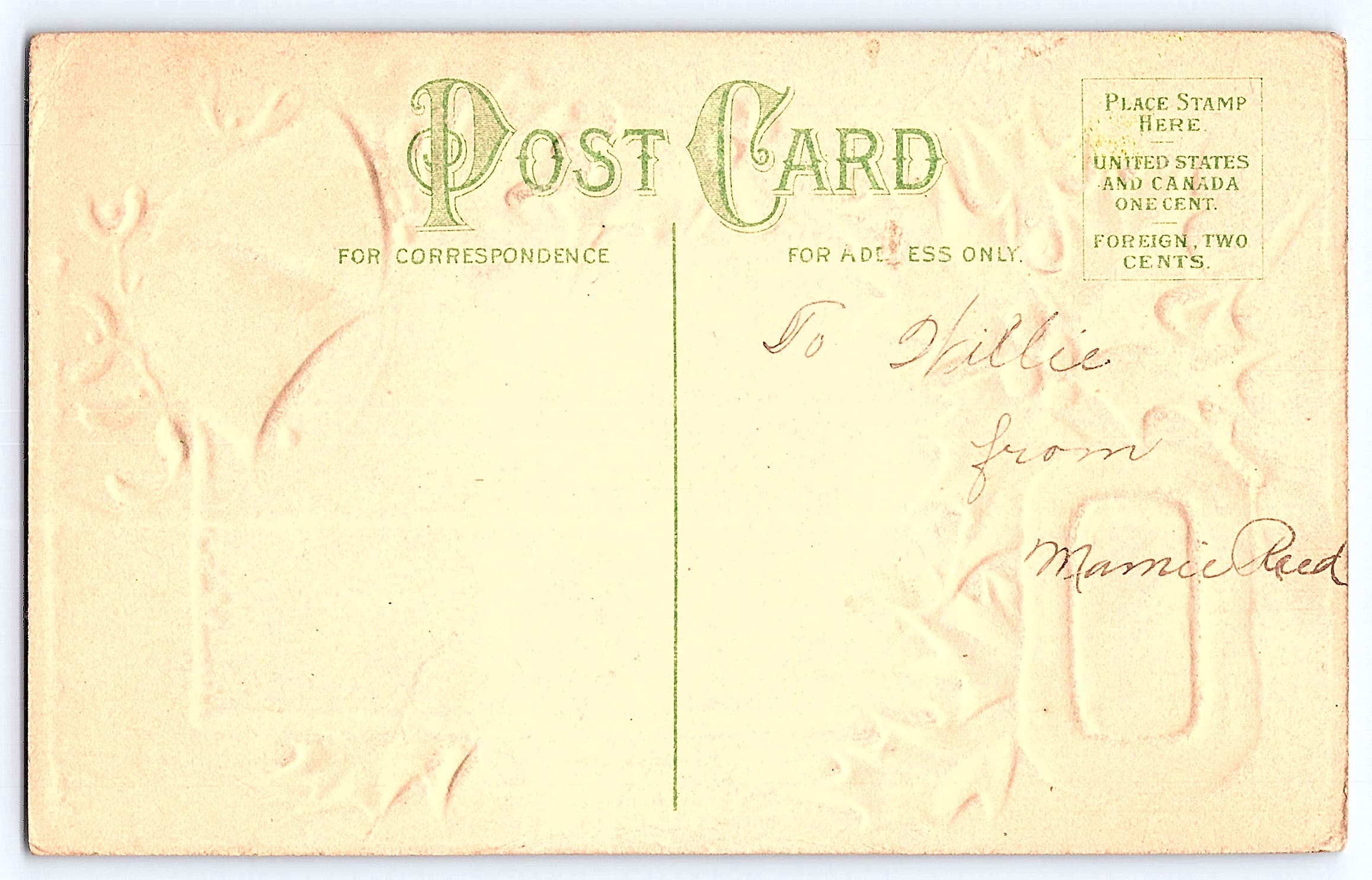 Embossed Christmas Postcard, Divided Back, Bells & Holly, Early 1900s - Back