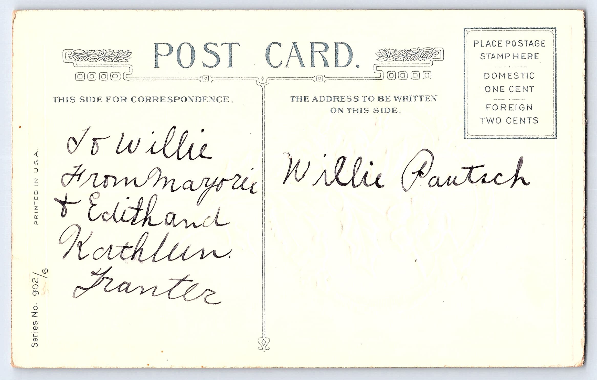 Christmas Floral Postcard, Divided Back, USA, Early 1900s - Back