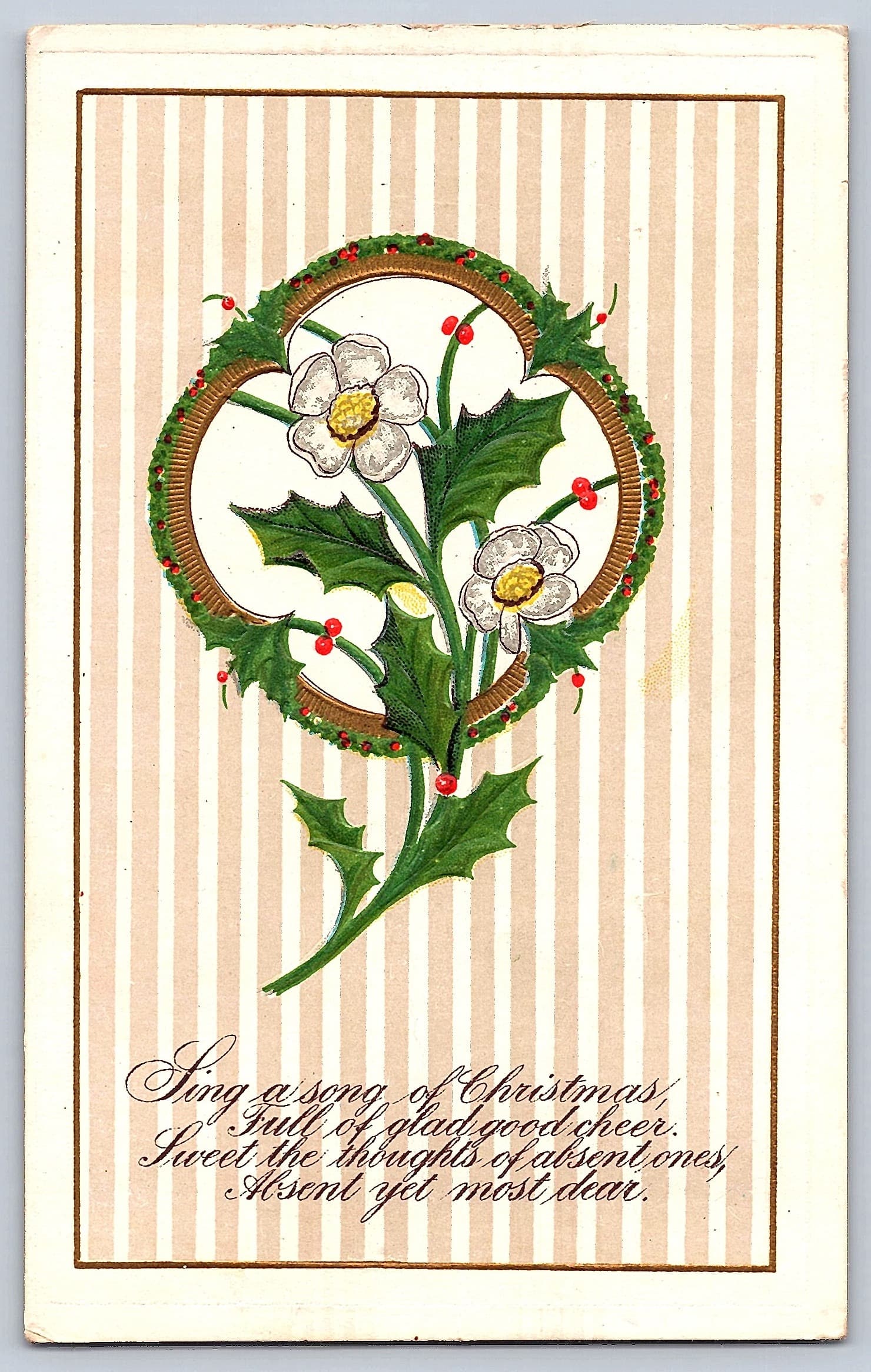 Christmas Floral Postcard, Divided Back, USA, Early 1900s
