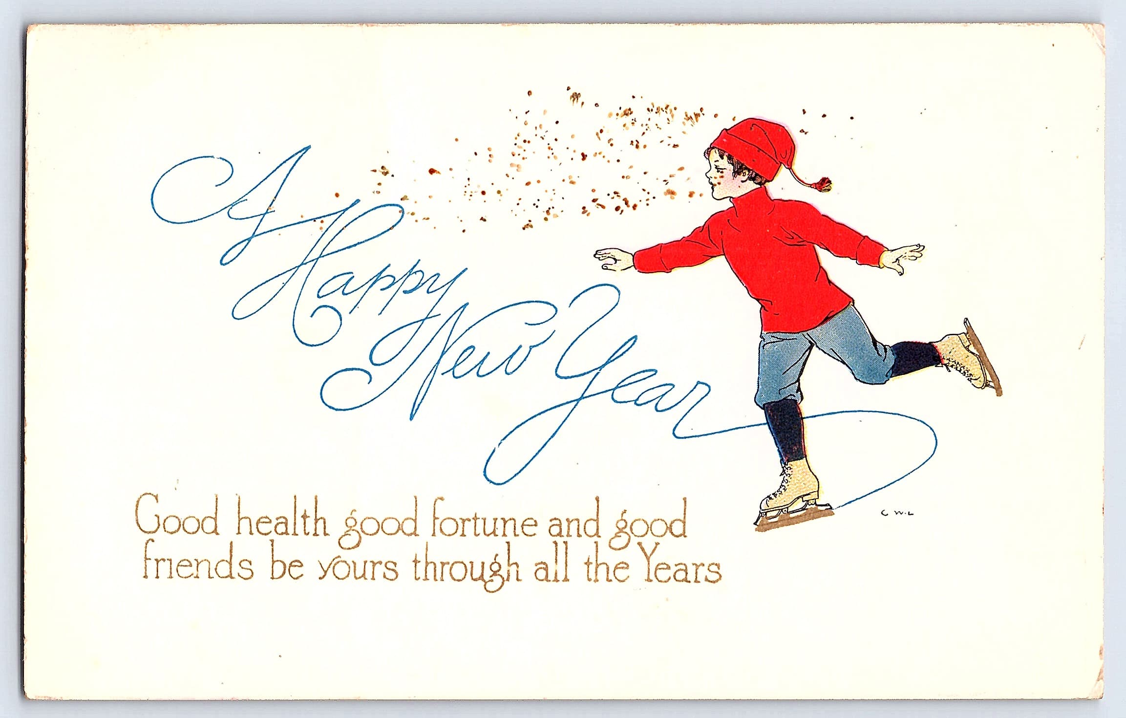 Tuck's Perfection Series, Divided Back, New Year Skater, Mahaska KS, 1915