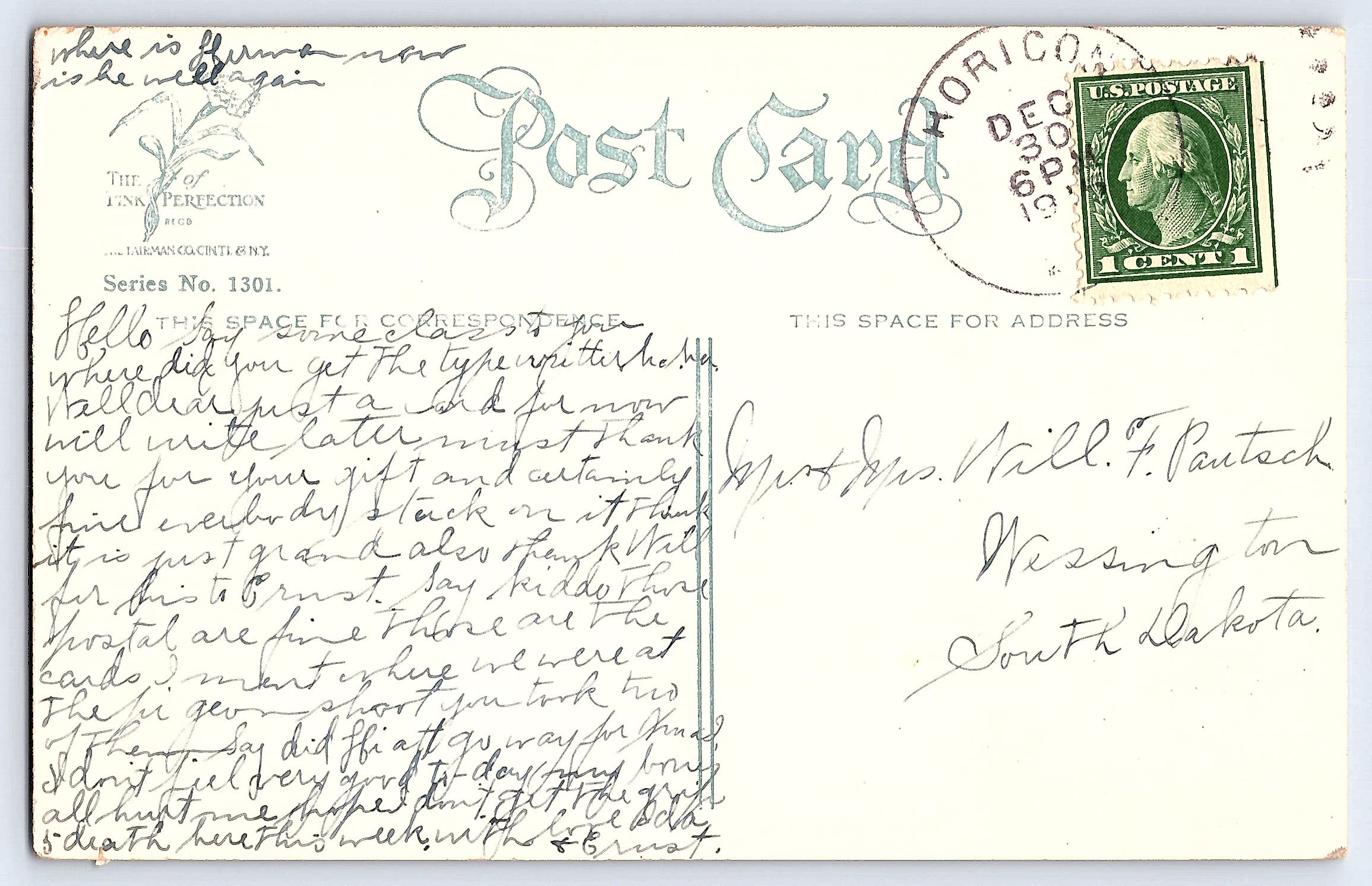 Lakeside Perfection Co. Divided Back New Year Postcard, 1909 - Back