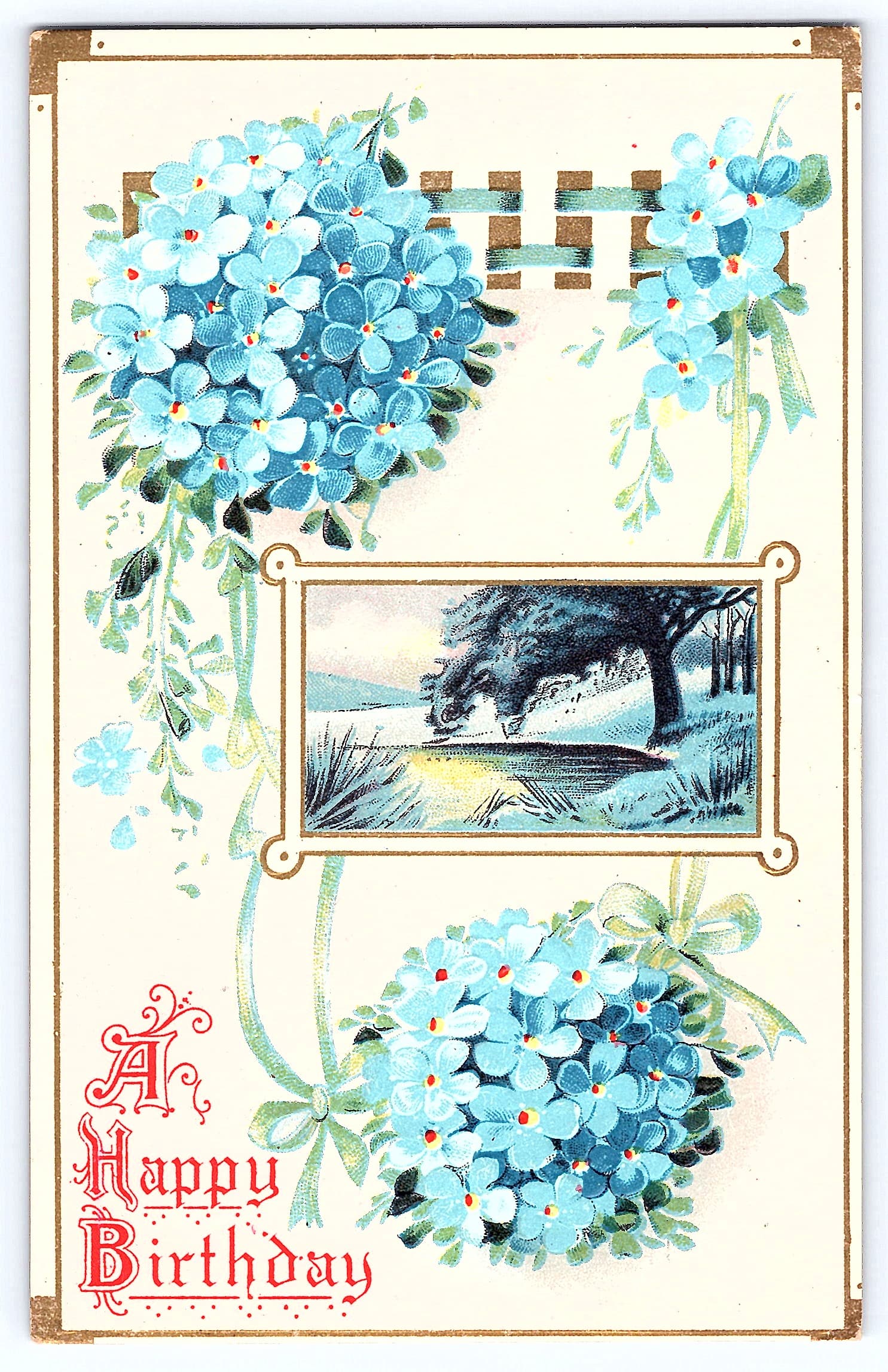 Vintage Birthday Postcard, Divided Back, Floral Design, Early 1900s