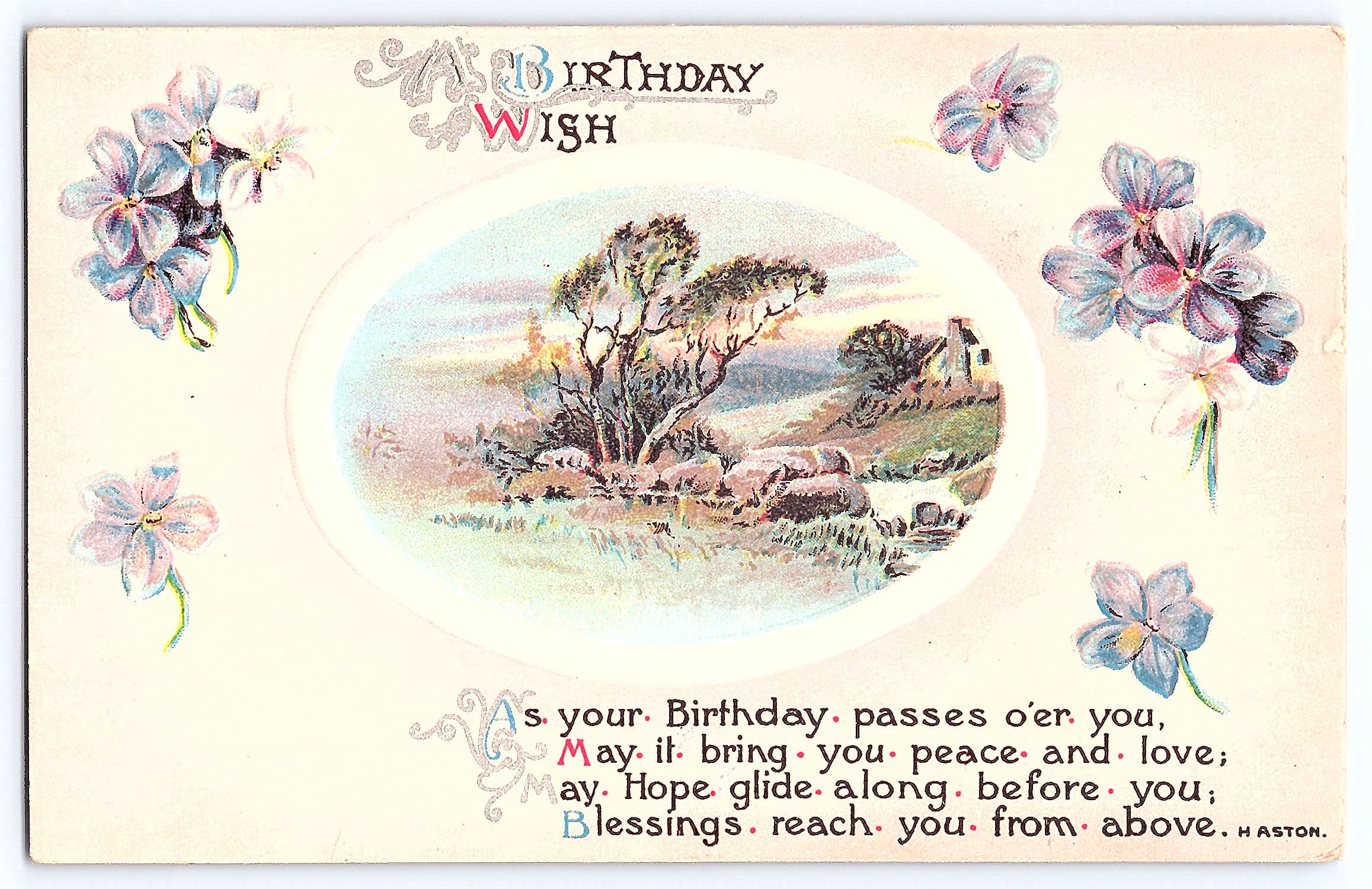H. Aston Birthday Wish Postcard, Divided Back, 1912, South Dakota - Front