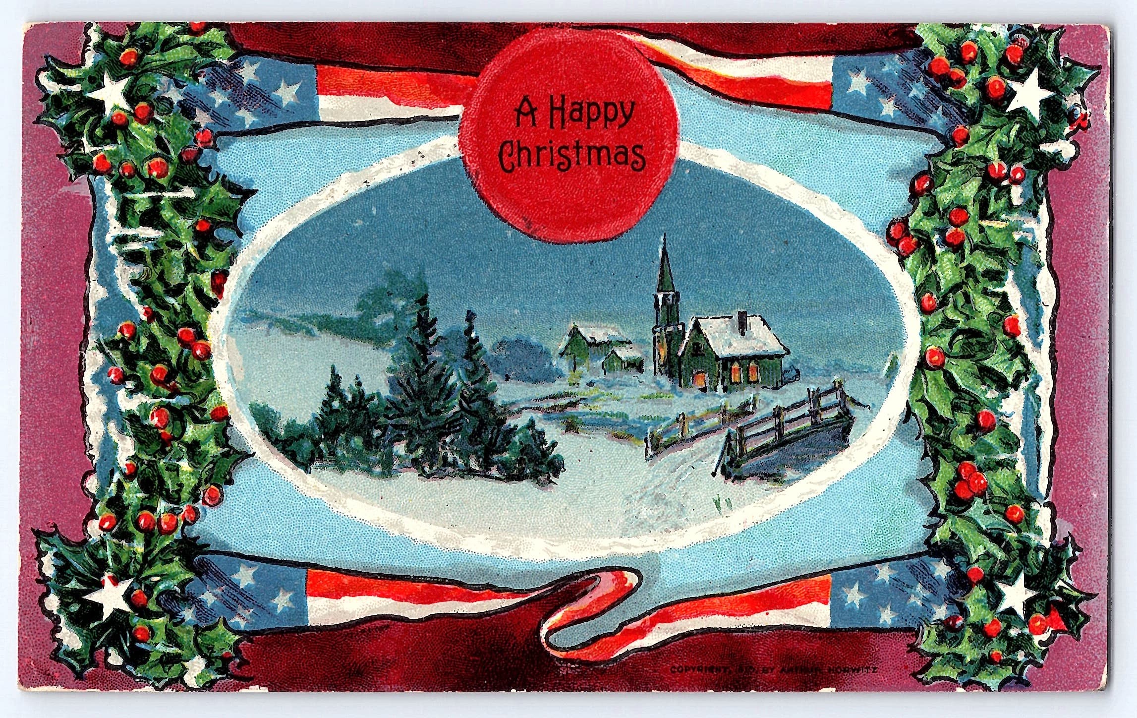 A. Horwitz Linen Postcard, Christmas Scene, 1911 Postmark, South Dakota