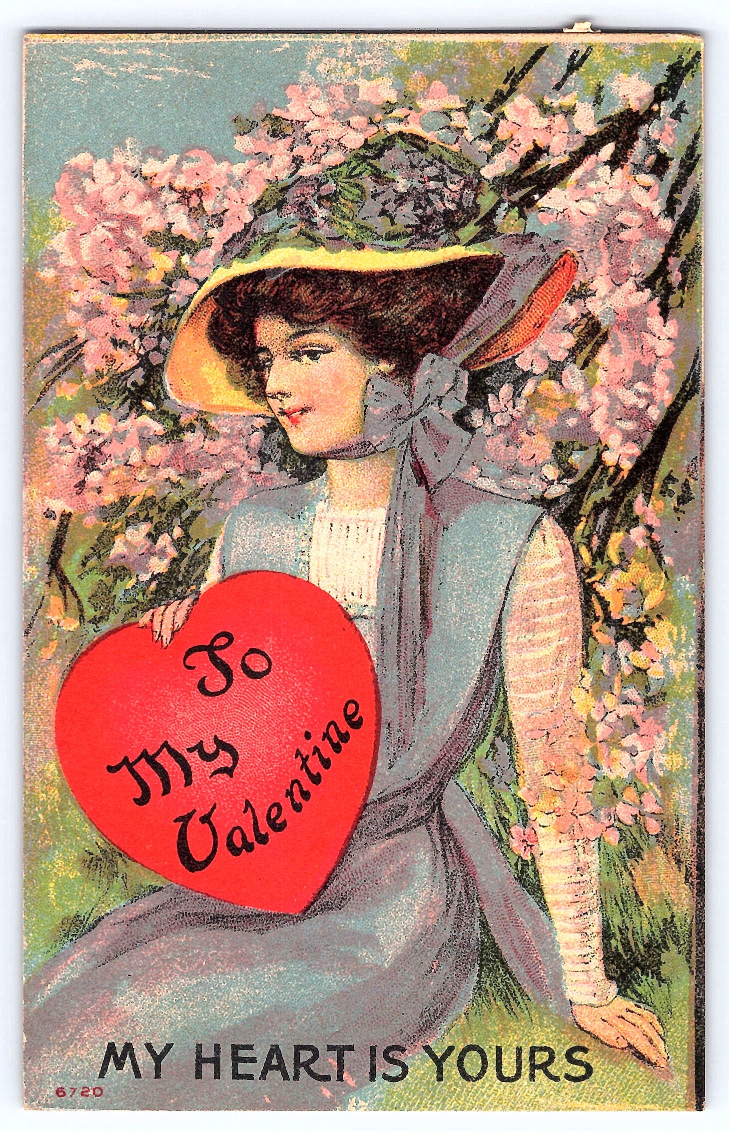 Valentine's Day Linen Postcard, Corsica Postmark 1912