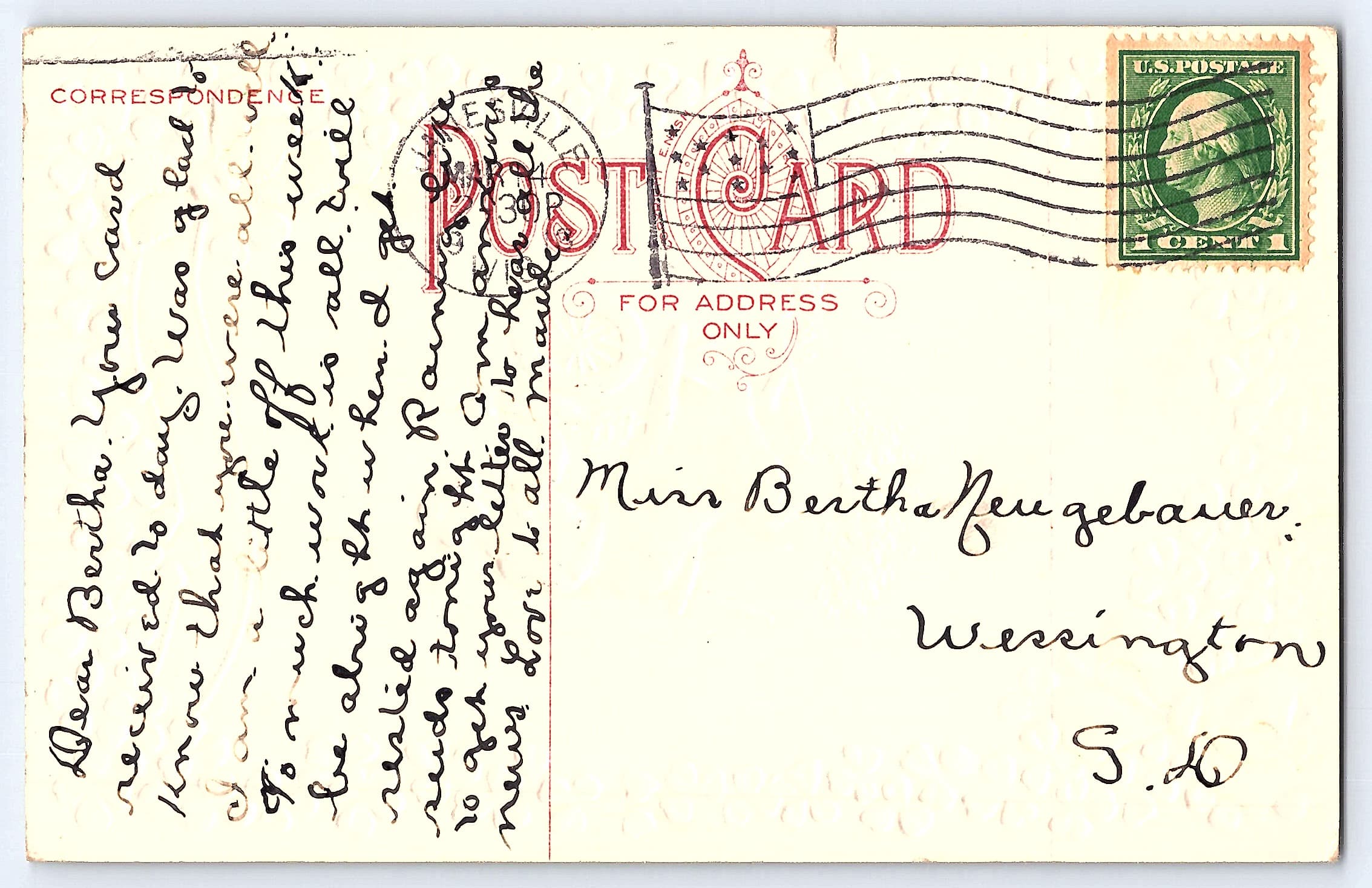 St. Patrick's Day Postcard, Divided Back, 1912, Wessington, SD - Back
