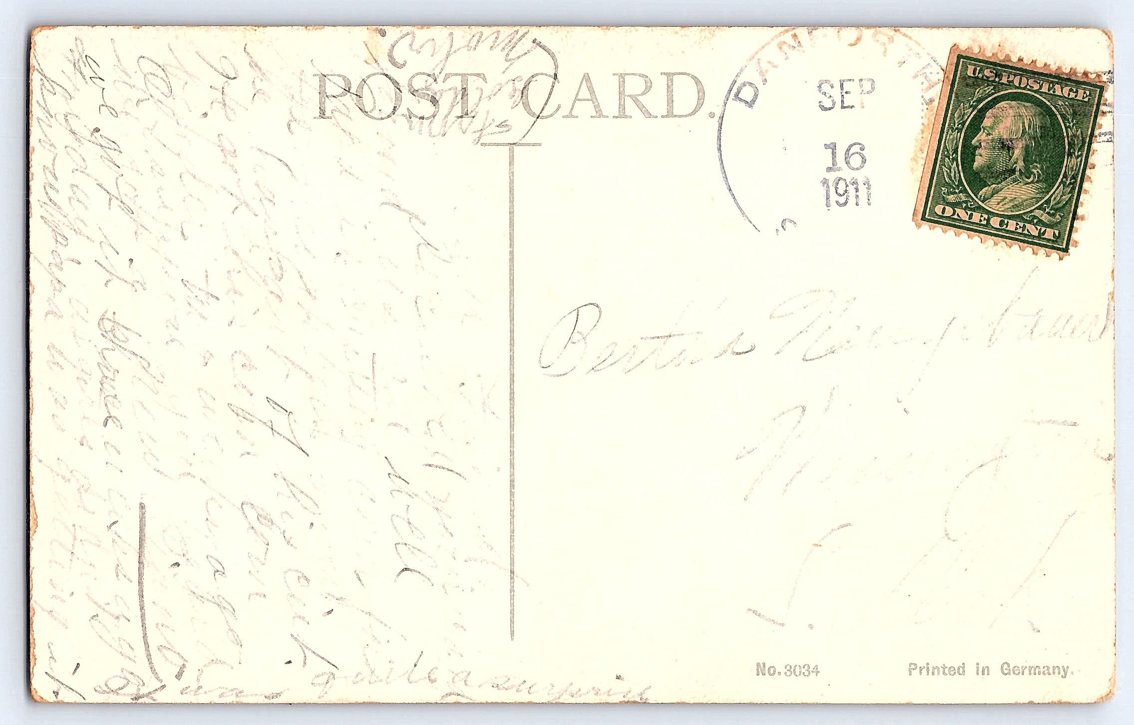 Wall Flowers, Divided Back Postcard, Romance Scene, 1911 - Back